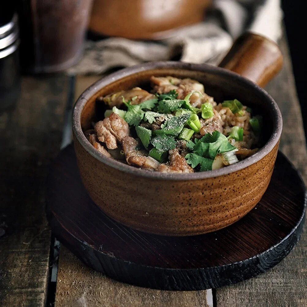 Ceramic Pot Soup Small Lid Saucepan Microwave Oven Casserole Stoneware Hot Baking Pan With Lid Light Brown