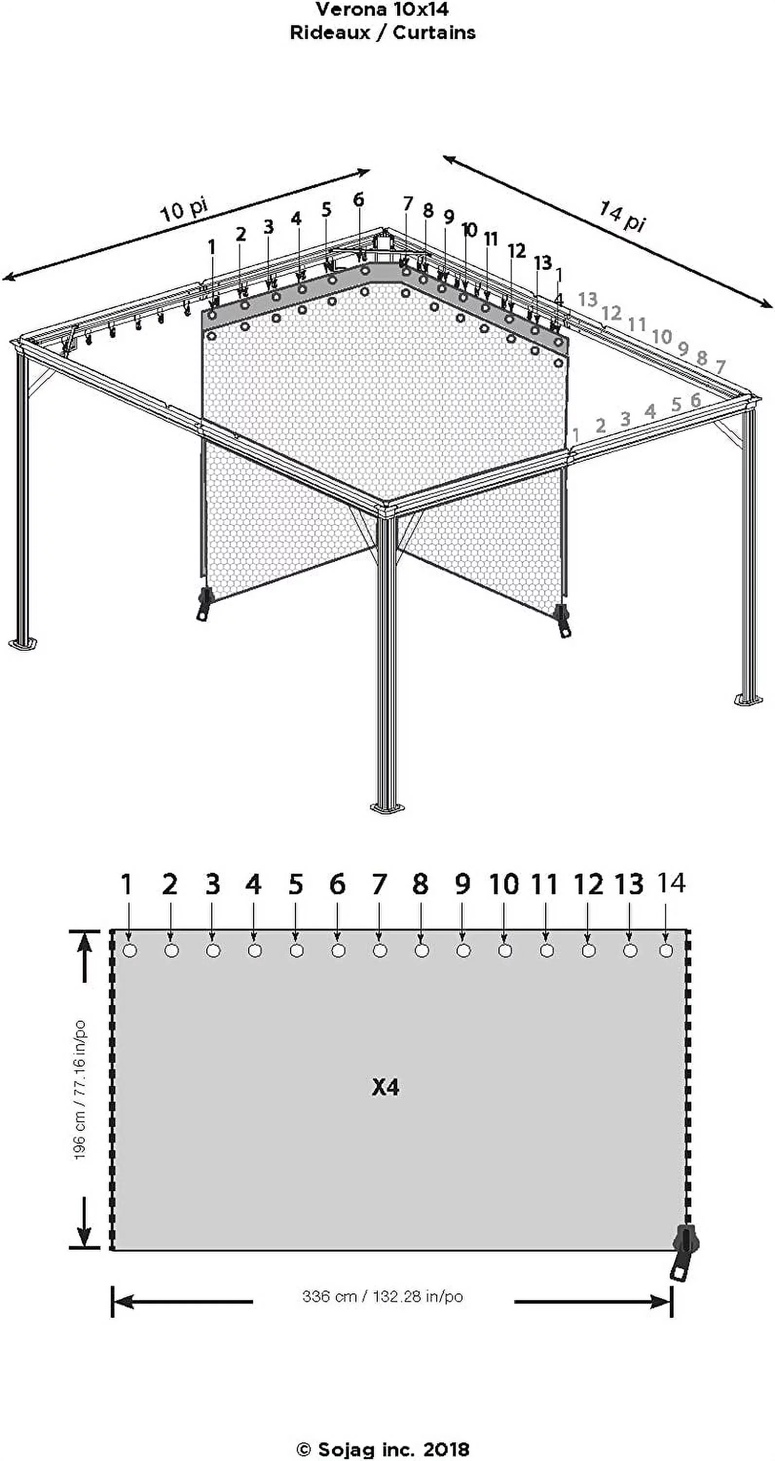 Sojag 135-9163797 10 x 14 ft. Verona Curtains, Grey - Polyester