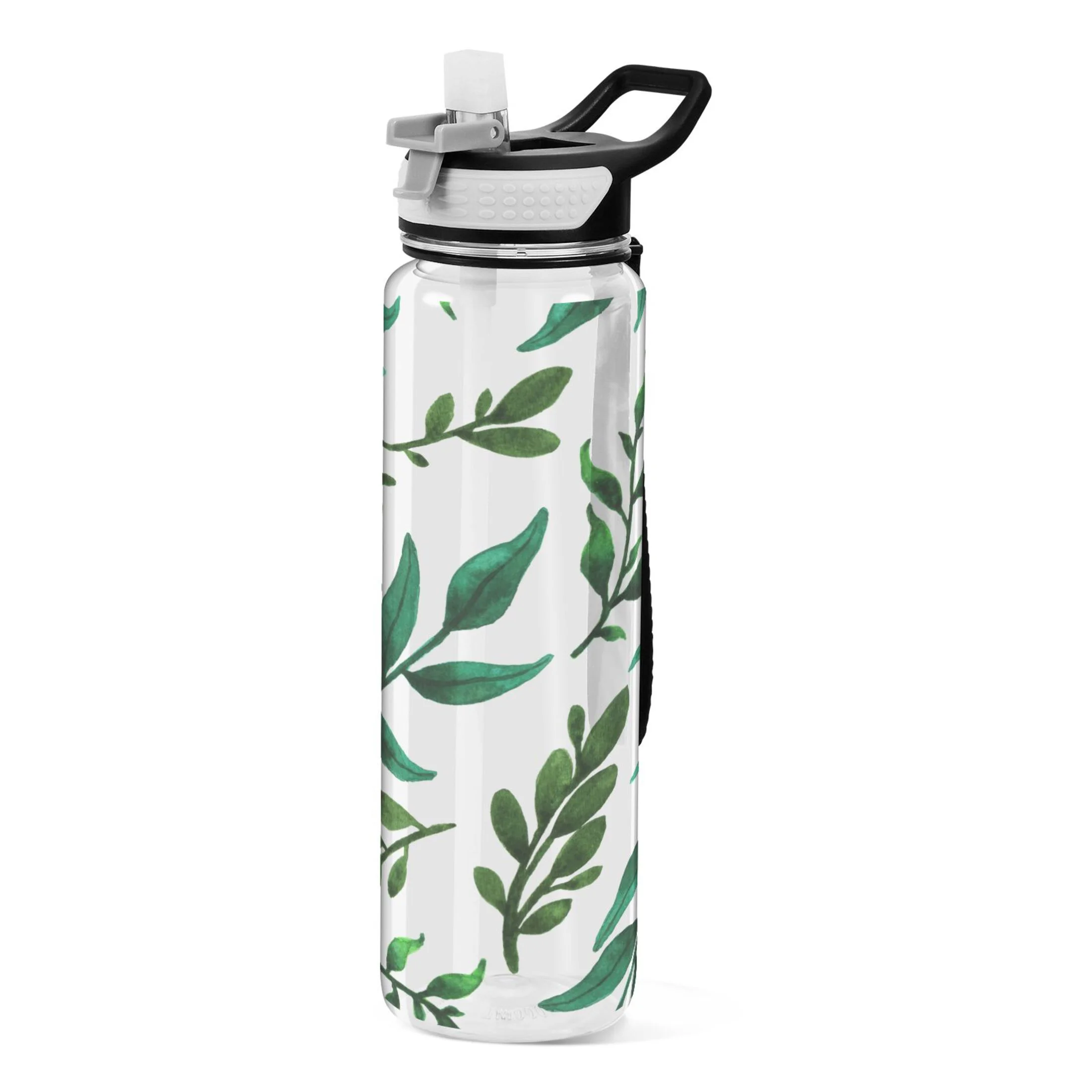 Leaf Green Leaves 32oz Water Bottles with Straw Tritan Leakproof Sports Bottle BPA Free Clear for Fitness Gym Swimming Cycling