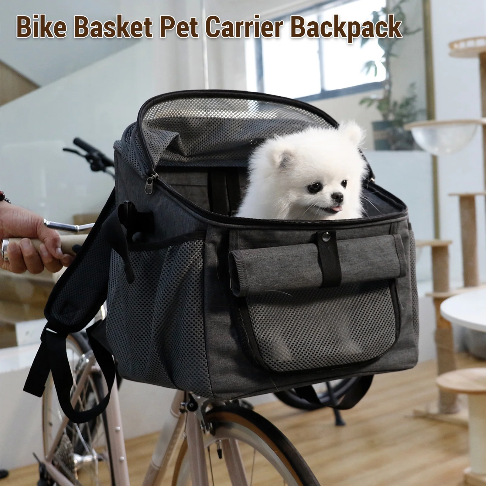 Gecheer Oxford Cloth Dog Bike Basket Carrier Backpack for Small Medium Cats Dogs