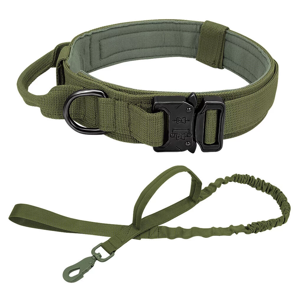 Tactical Dog Collar Leash - Nylon, Military-Style Adjustable Training & Traffic