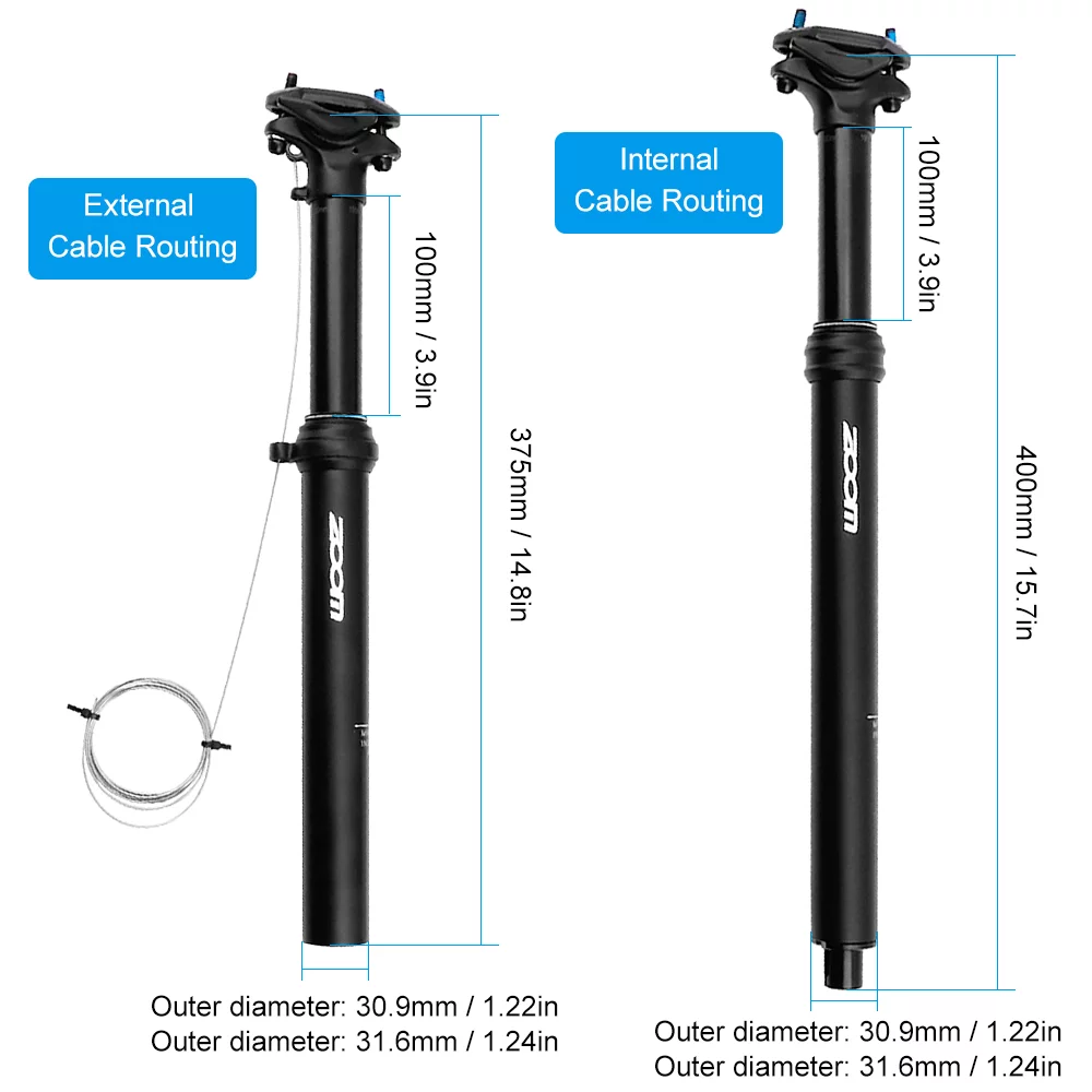 ZOOM 31.6 mm Mountain Bike Seatpost Road  Dropper Hydraulic Lifting Remote Control Adjustable Seatpost Tube