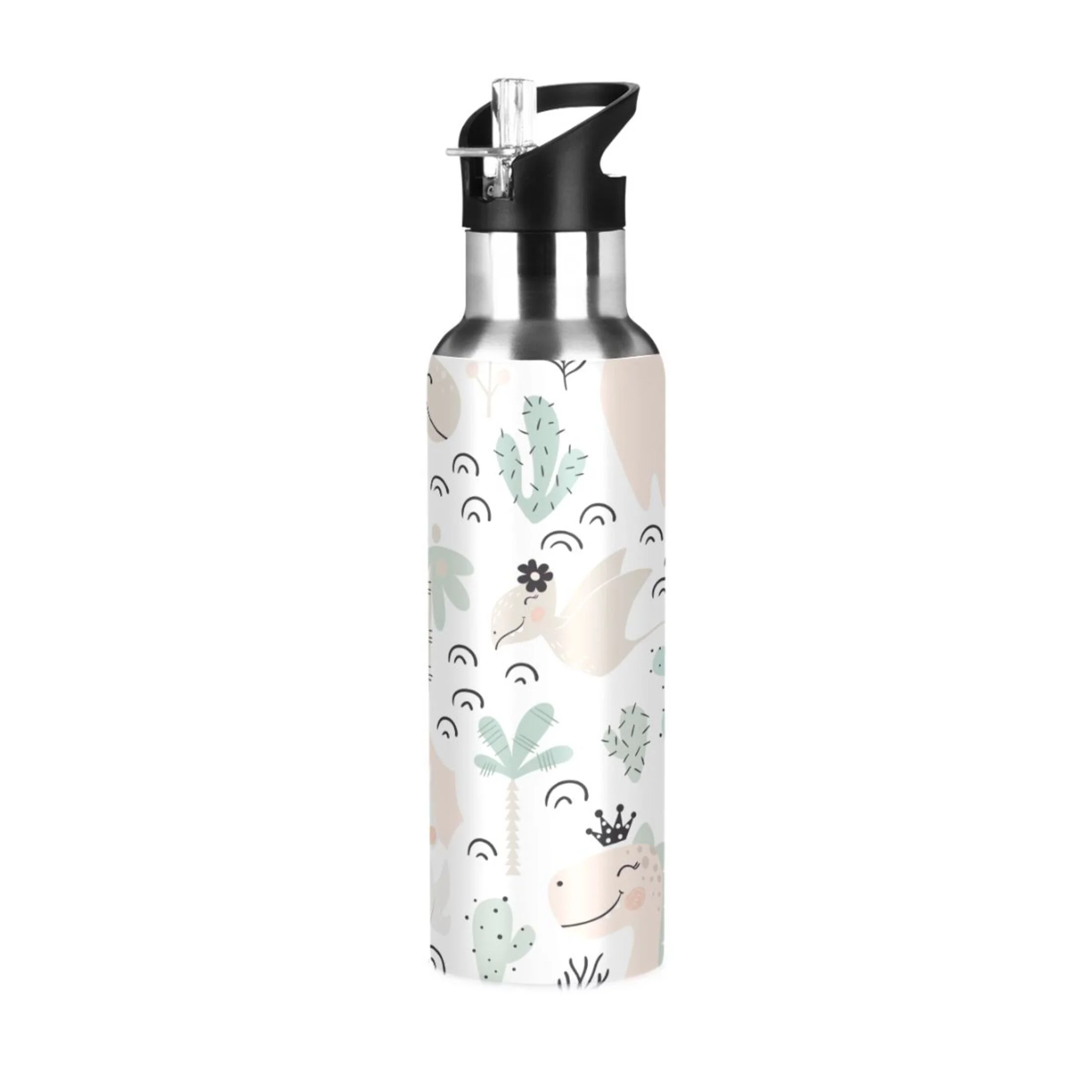 Stainless Steel Water Bottle Dinosaur Baby with Straw Lid Vacuum Insulated Keeps Hot and Cold Leak Proof Flask Jug for Gym Travel Sports Cycling Outdoor 20 OZ