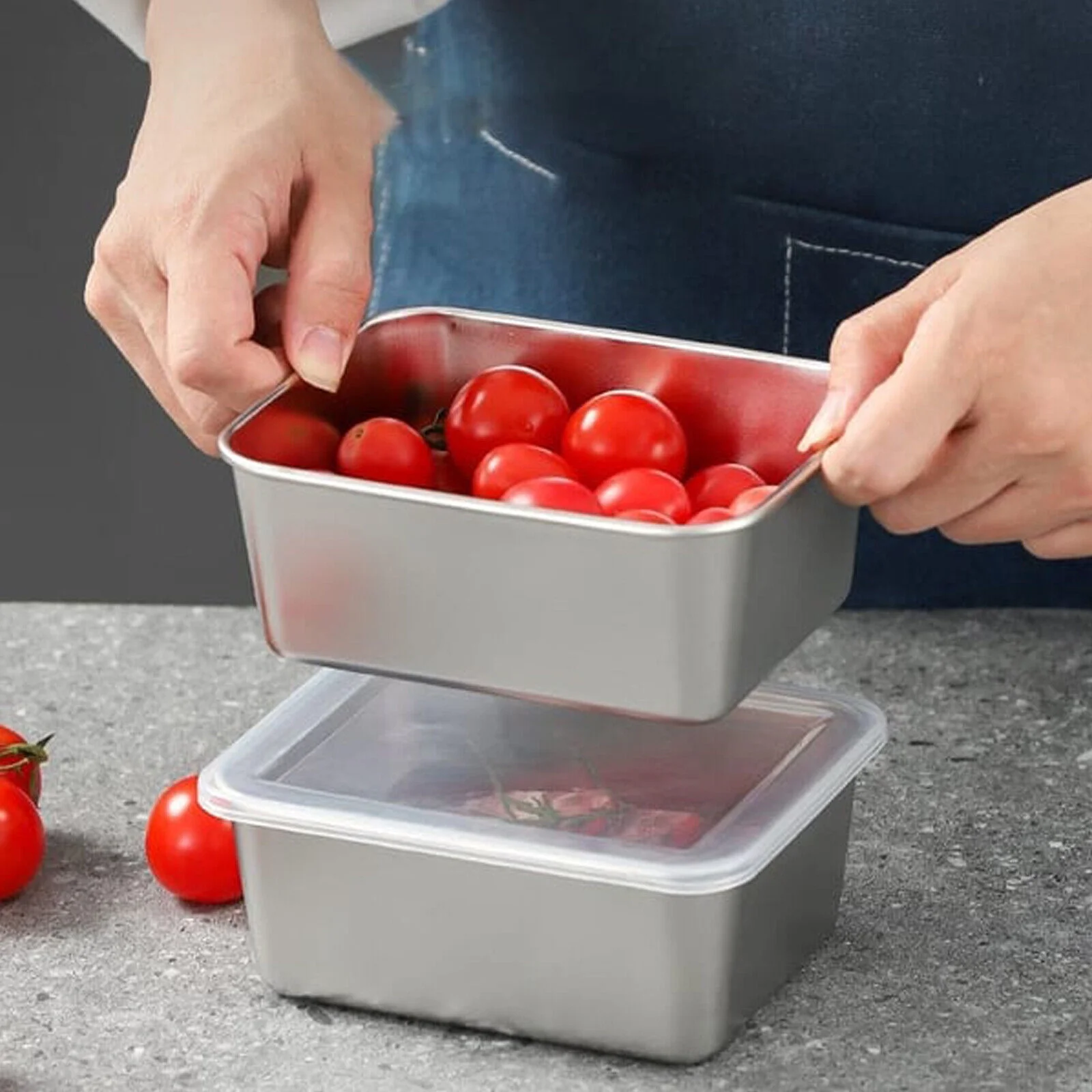 Reusable Stainless Steel Square Plate with Lid Camping Picnic Plates for Food