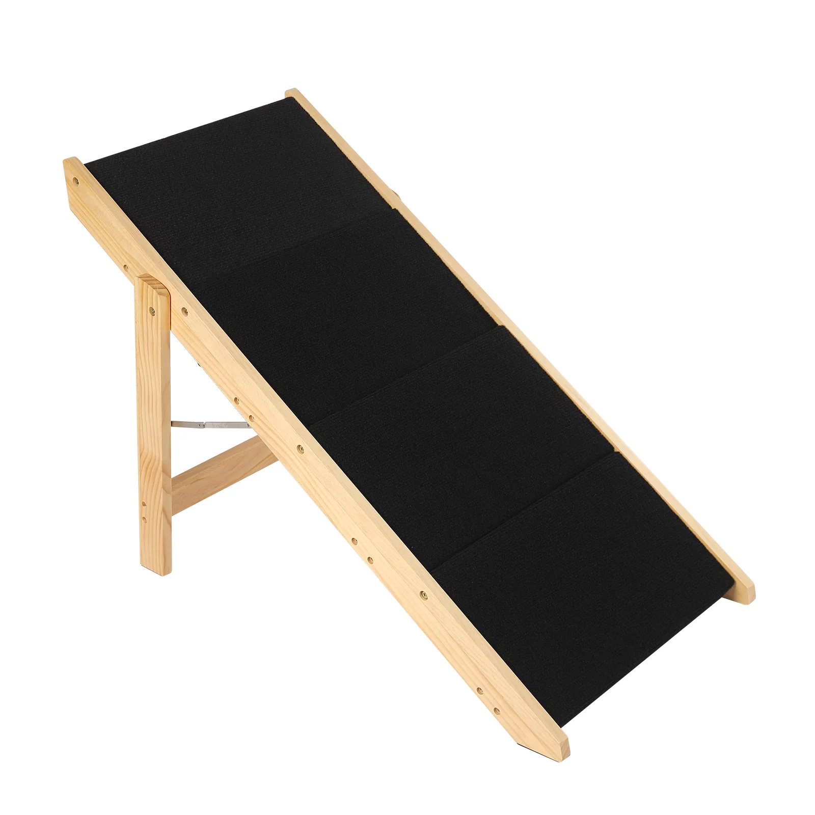 Oukaning Pet Stairs 2-in-1 Dog Ramp Cat Dog Stairs Foldable Pine Wood Natural + Black