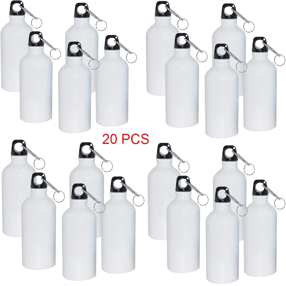 Techtongda 20 pcs 500ml Blank Aluminium Water Bottle Heat Transfer Sports Bottle White
