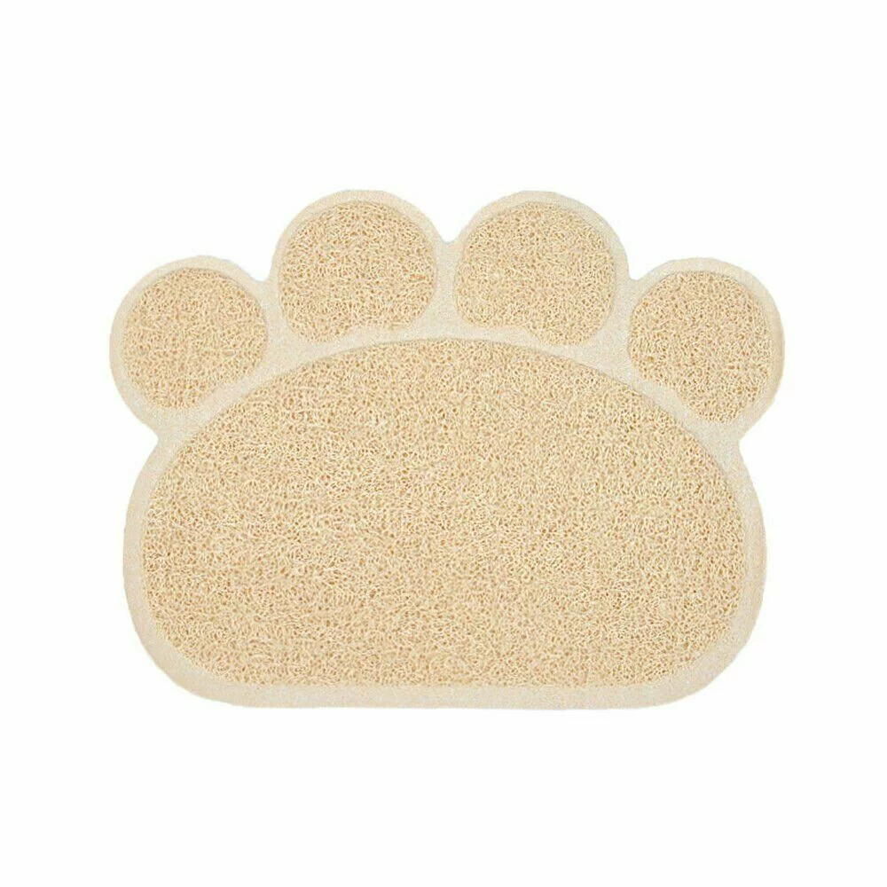 Cat Litter Mat Catcher Non-Slip Paw Print Shape Trapping Mats Pad Unbranded Pet Soft Rug (Beige)