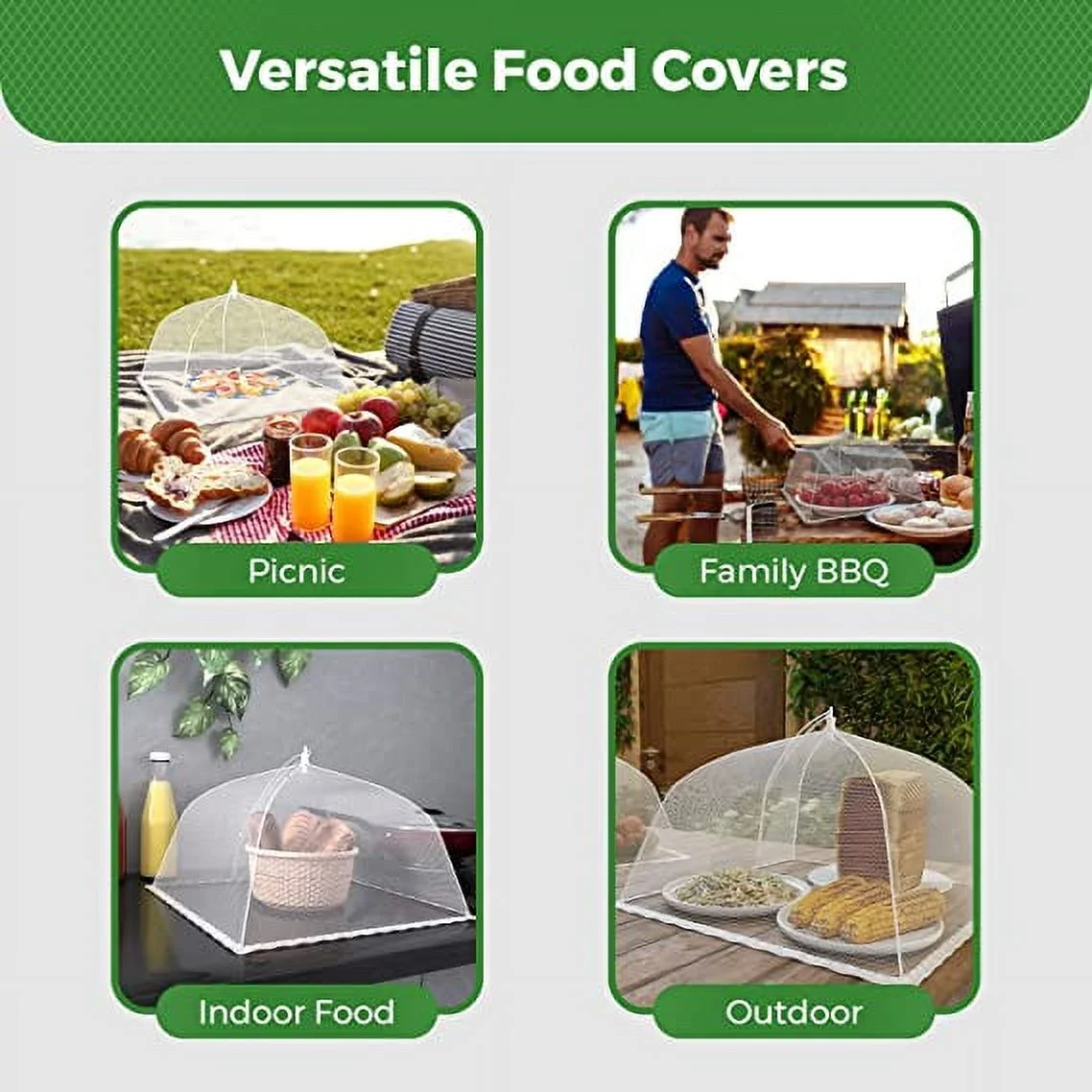 Nvzi (12 Pack) Large and Tall 17x17 Pop-Up Mesh Food Covers Tent Umbrella for Outdoors, Screen Tents, Parties Picnics, BBQs, Reusable and Collapsible