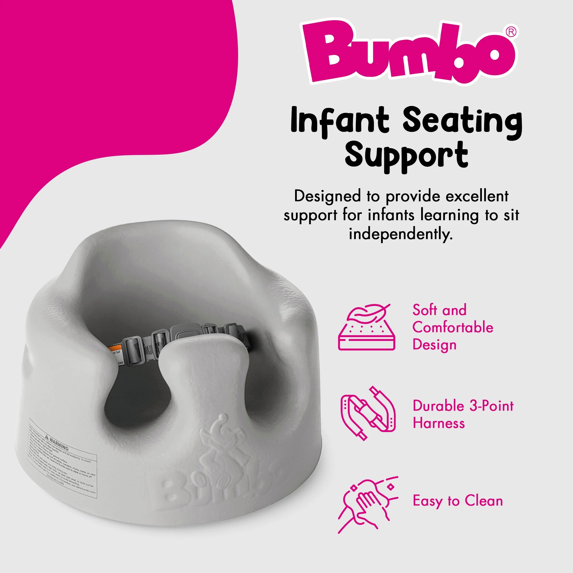 Bumbo Infant Soft Foam Floor Seat with Adjustable Harness, Gray (2 Pack)