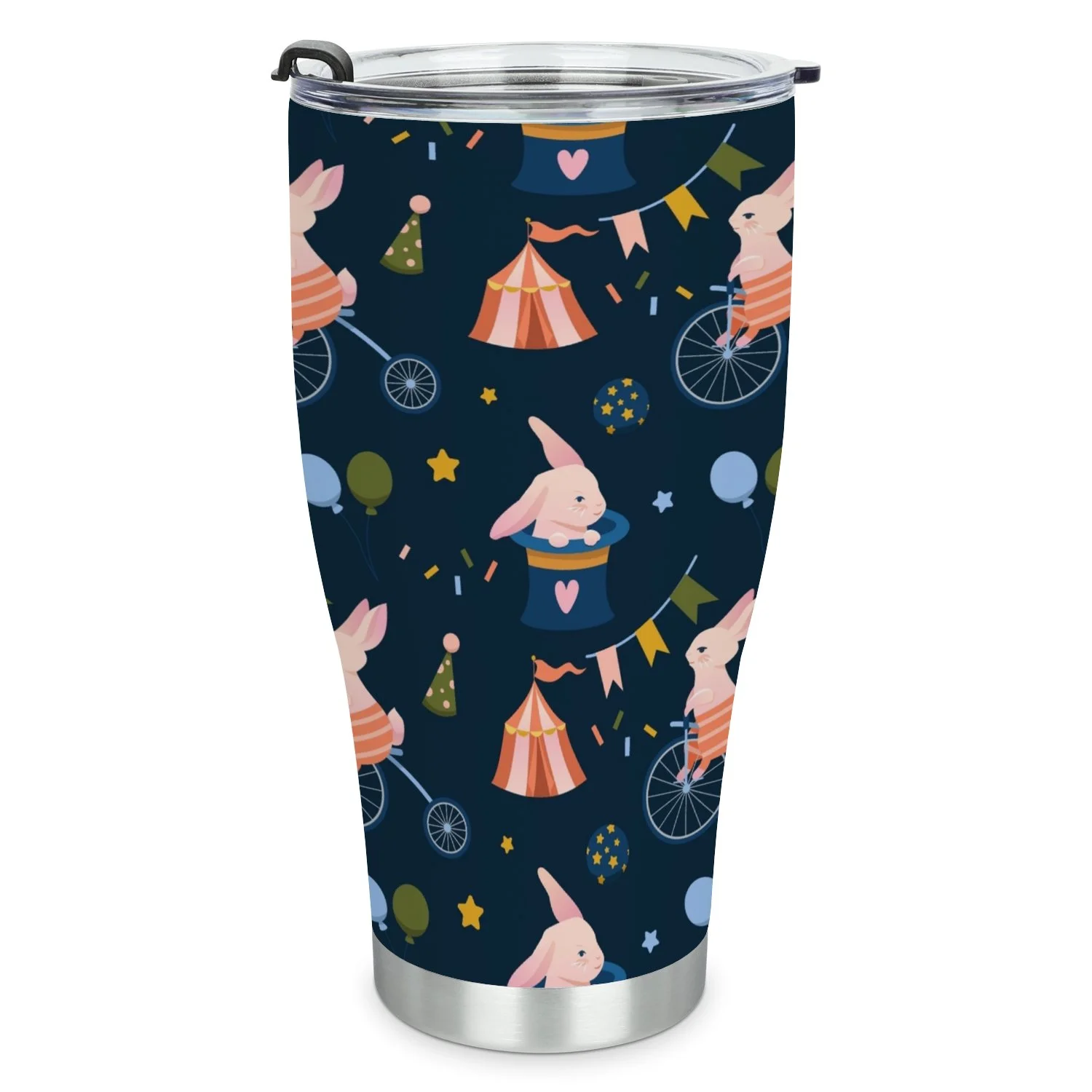 Hidove Stainless Steel Tumbler, Seamless Pattern with Lovely Circus Animals 30oz Leak Proof & Stainless Steel Bottle for Hot & Cold Drinks - Coffee Travel Mug, Water Metal Canteen, Thermal Cup