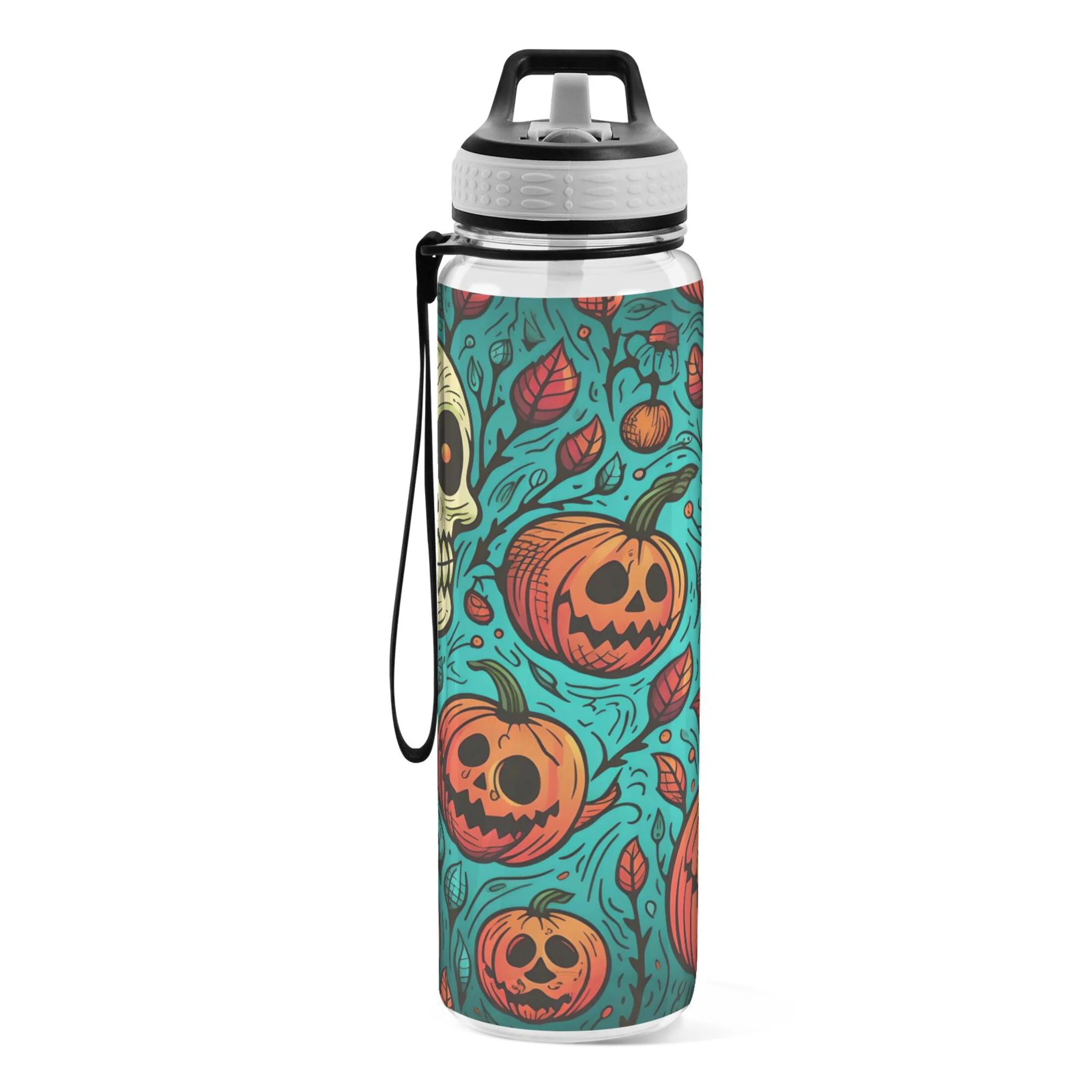 Pumpkins and Skeleton 32oz Water Bottles with Straw Tritan Leakproof Sports Bottle BPA Free Clear for Fitness Gym Swimming Cycling