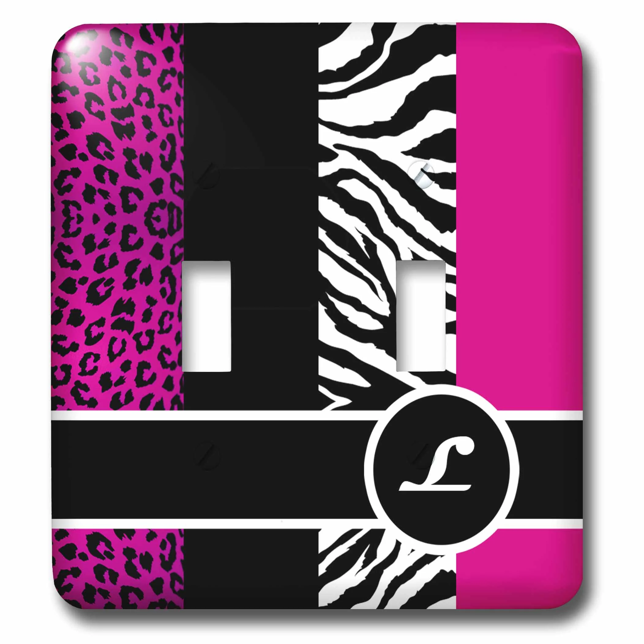 3dRose Elegant Animal Print Monogram - Hot Pink L - Double Toggle Switch (lsp_35621_2)