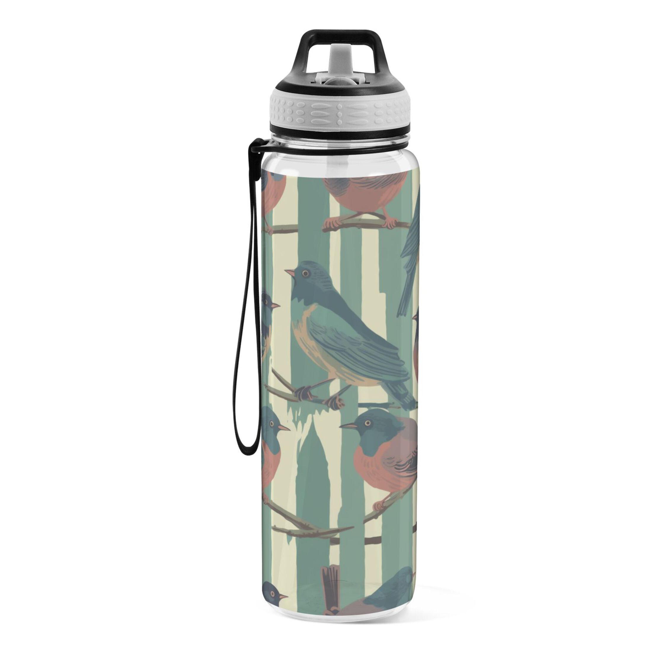 Bird on Branches 32oz Water Bottles with Straw Tritan Leakproof Sports Bottle BPA Free Clear for Fitness Gym Swimming Cycling