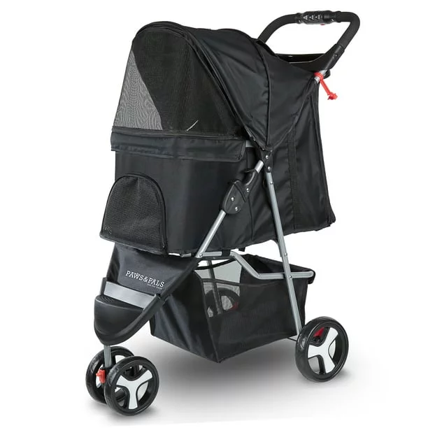Pet Stroller for Cats & Dogs Folding 3-Wheel Carrier Jogger (Black) (Small)