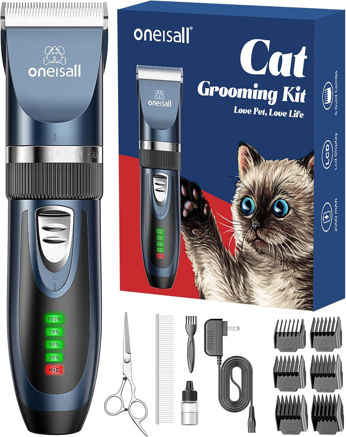 Matte Hair Cat Clipper Mute Cat Razor for Long Hair Cordless Cat Hair Trimmer 2-Speed Pet Shaver for Grooming Cat Grooming Kit for Cats Small Dogs Animals (Blue)