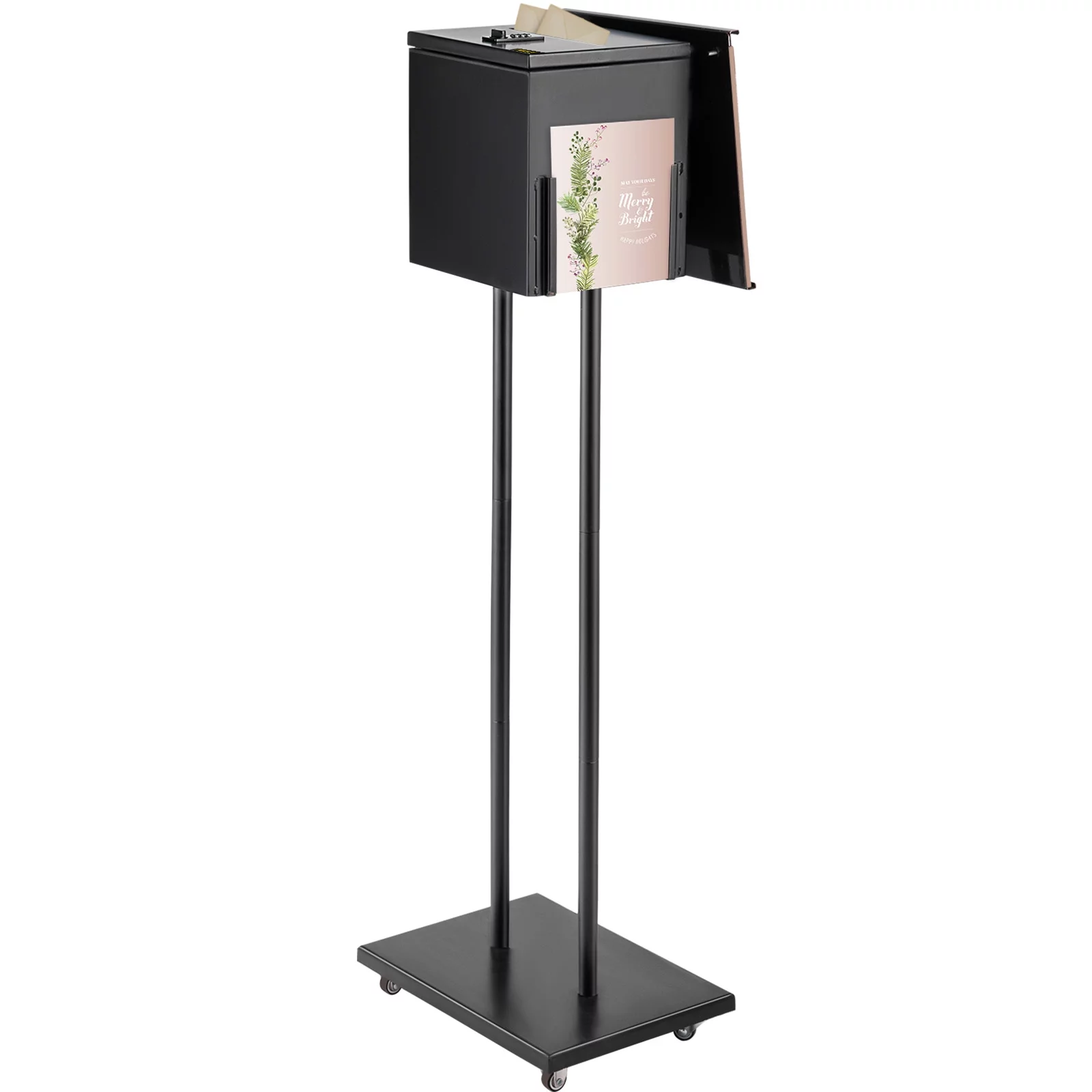VEVOR Ballot Box, Floor Standing Suggestion Box with Lock and Sign Holder, Side Pocket for Storing Ballots, Brochures, Donation Box for Home Office Church Election, 8.6