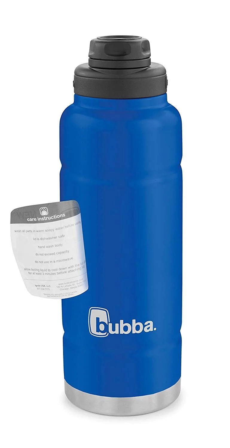 Bubba Trailblazer 40 oz Very Berry Blue and Black Stainless Steel Water Bottle with Wide Mouth Lid