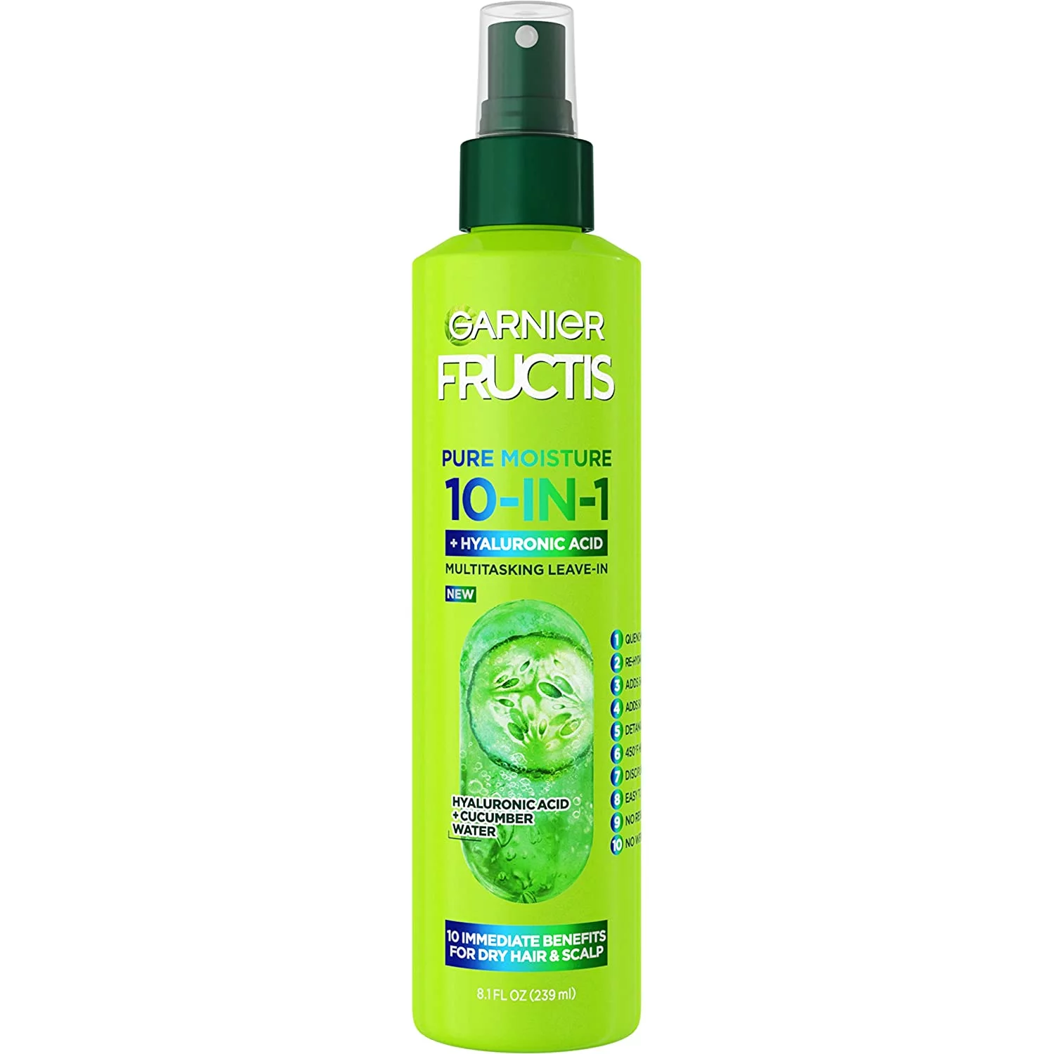 Garnier Fructis Pure Moisture 10-In-1 Spray, Hair Treatment With 10 Moisturing Benefits For Dry Hair And Dry Scalp, Hydrating Formula 8.1 Fl Oz