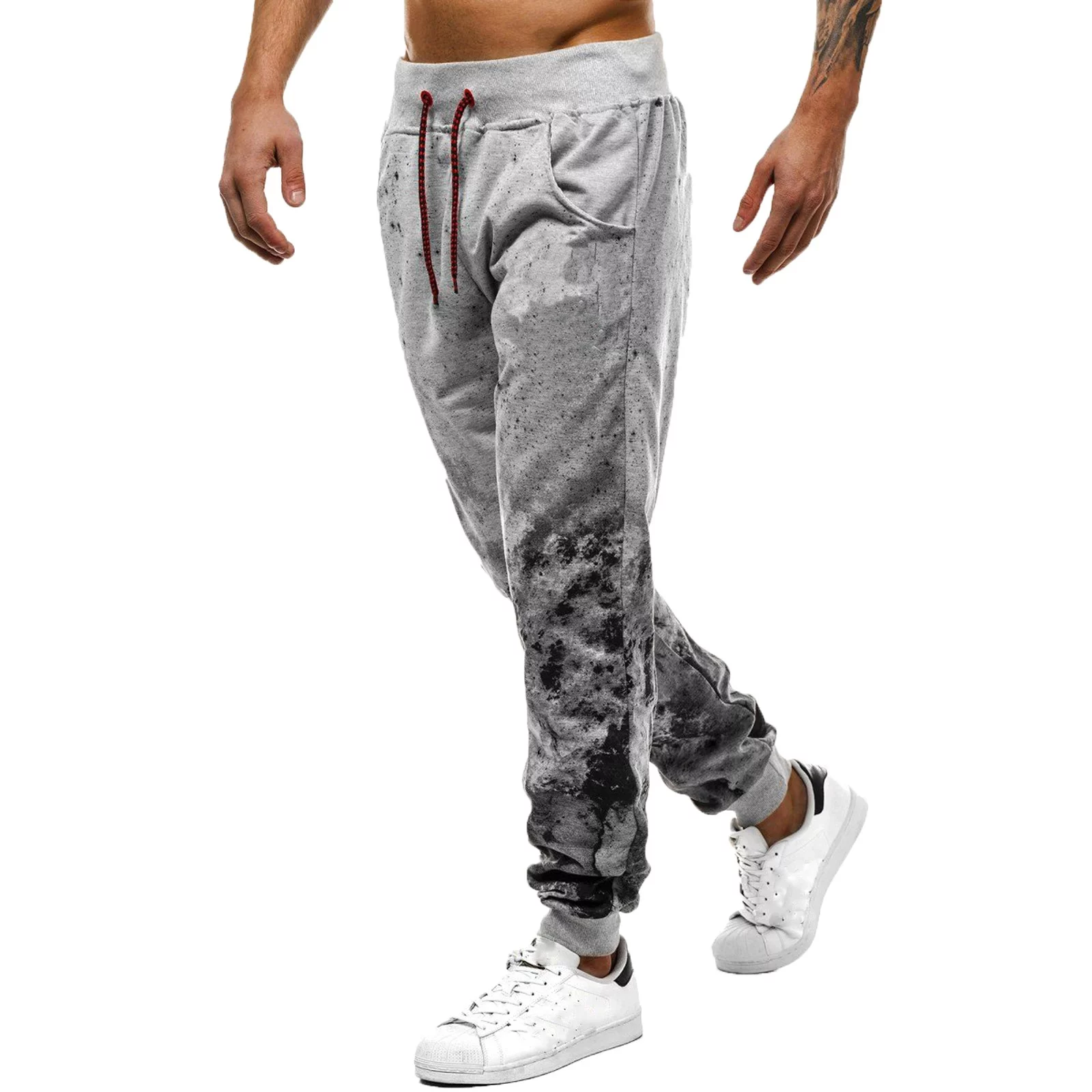 Men Harem Pants Hop Trend Fashion Breathable Colorful Print Sports Tie Feet Lace Up Trousers With Pockets Cargo Pants Grey Xl