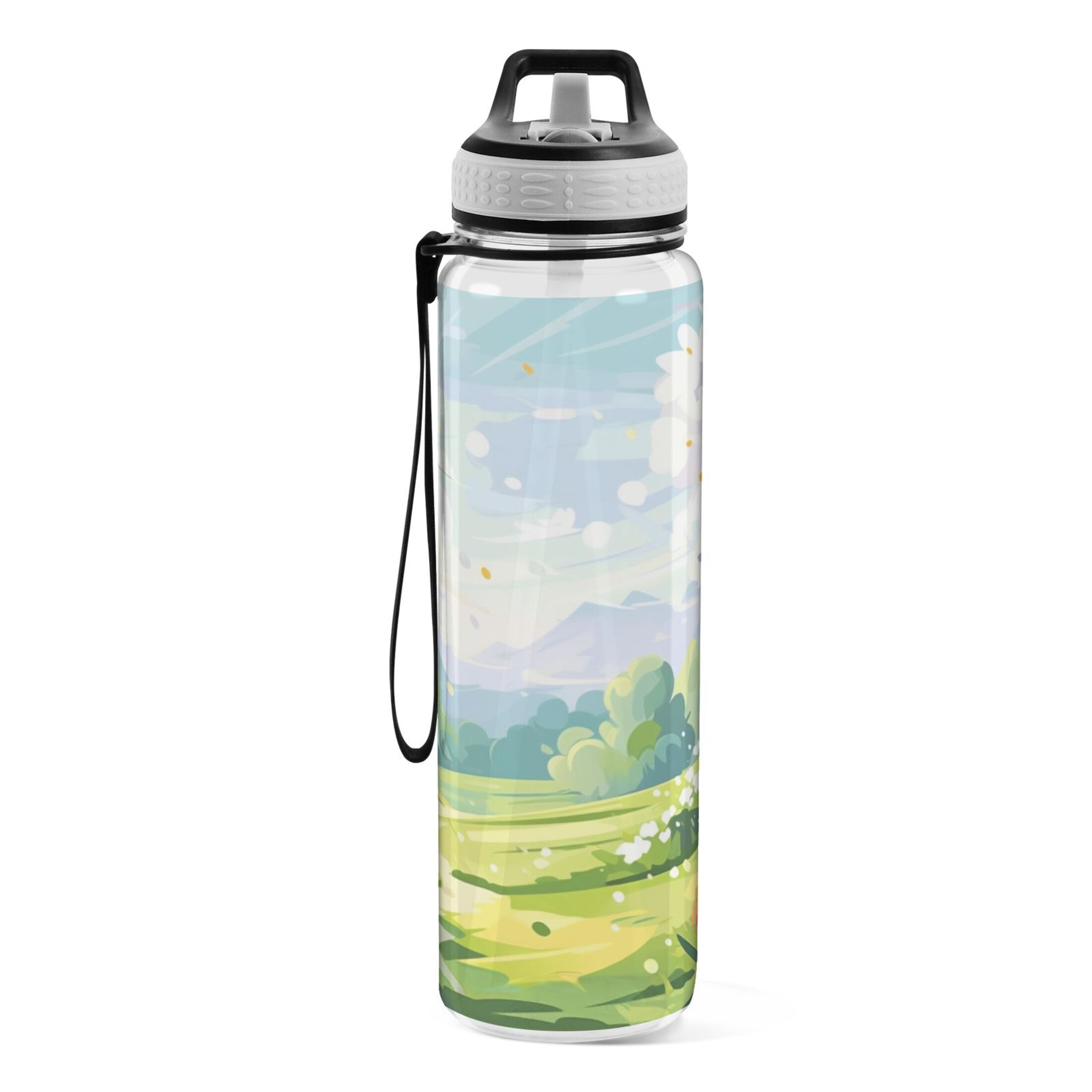 Summer Floral Landscape 32oz Sports Water Bottles Leakproof Tritan Bottle with Straw BPA Free Clear Bottle for Fitness Gym Outdoor Cycling
