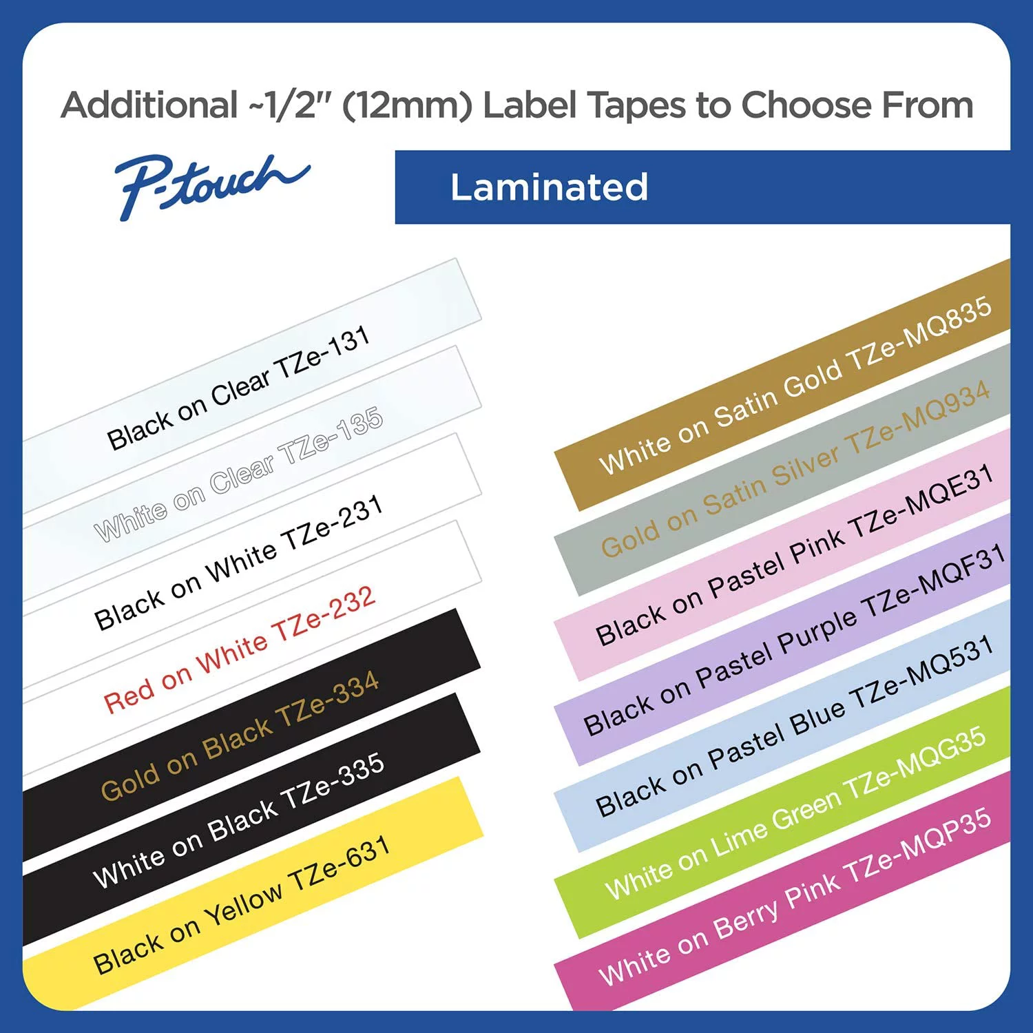 P-Touch TZe-ML35 White Print on Premium Matte Gray Laminated Tape 12mm (0.47”) wide x 8m (26.2’) long, TZEML35