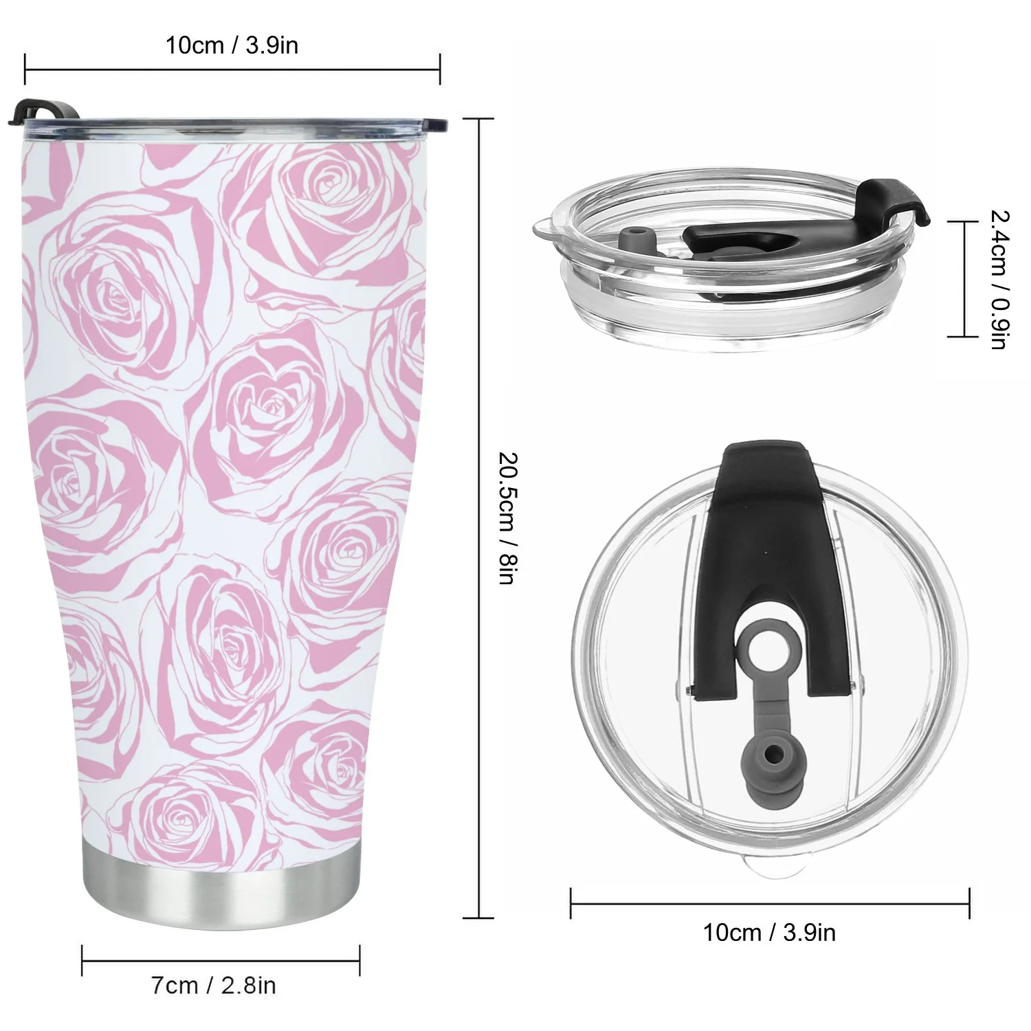 Hidove Stainless Steel Tumbler, Seamless Abstract Pink Background with Roses 30oz Leak Proof & Stainless Steel Bottle for Hot & Cold Drinks - Coffee Travel Mug, Water Metal Canteen, Thermal Cup