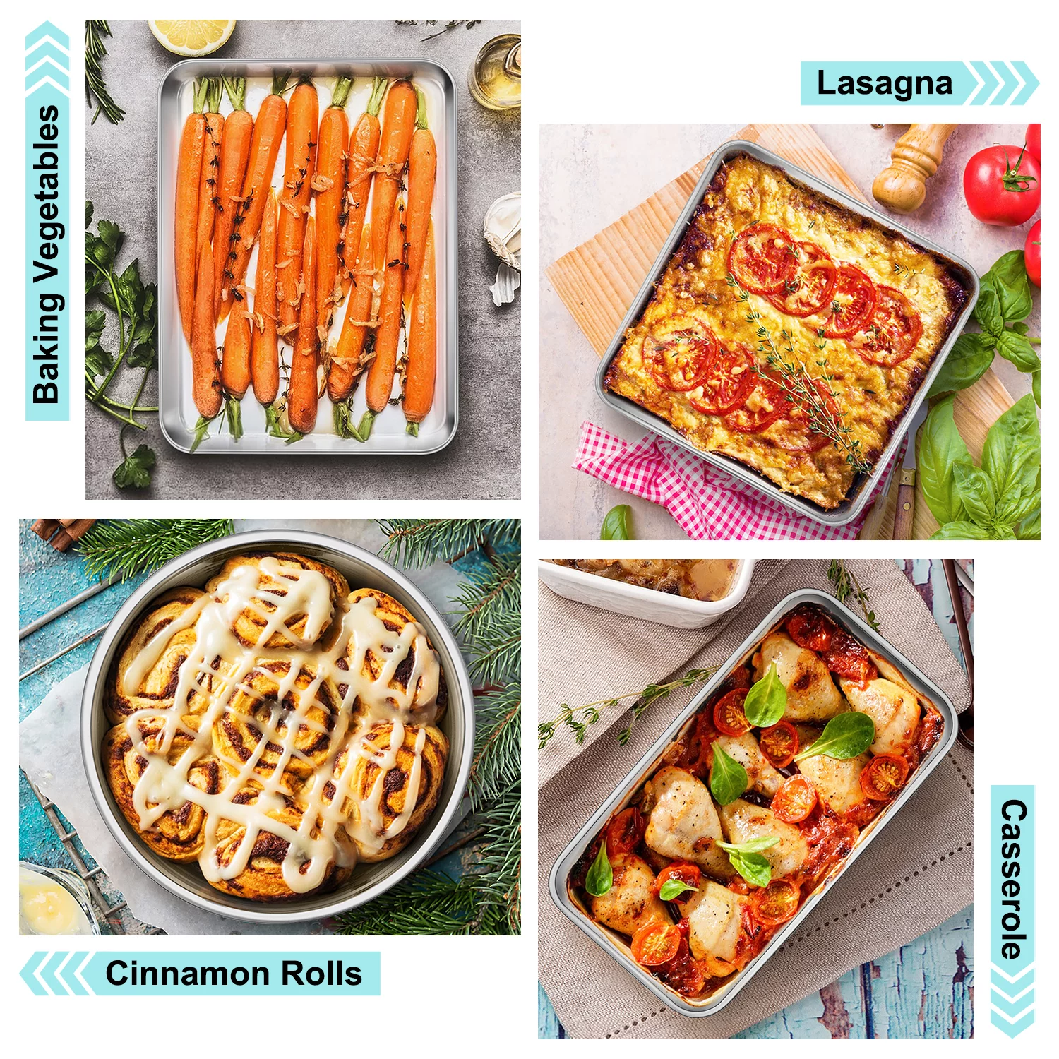 Walchoice Stainless Steel Bakeware Set of 6, Metal Toaster Oven Pans, Professional Baking Pans Include Cookie Sheet, Loaf & Muffin Pan