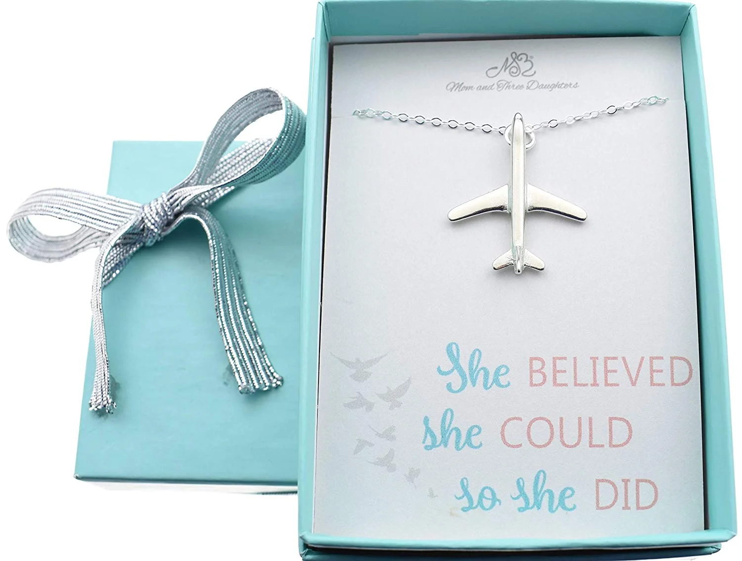 Girl's, Teen's or Woman's Jet Plane Charm Pendant in Sterling Silver on an 18 Inch Sterling Silver Cable Chain. Gift for Pilot. Flight Attendant.