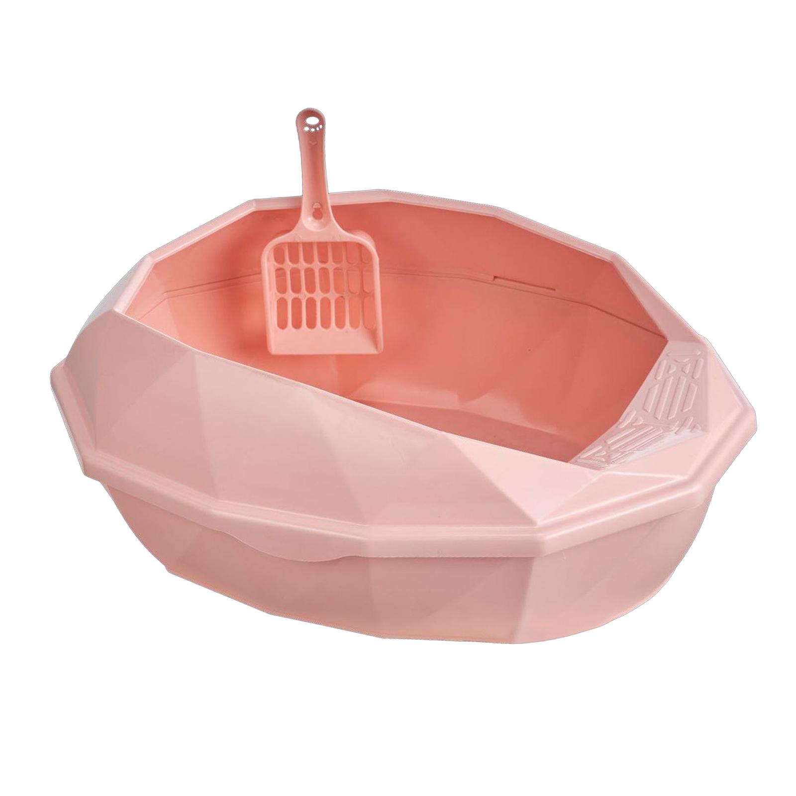 EHJRE Open Top Cat Litter Tray Cats Litter Pan with High Side with Hollow Spoon Pet Litter Pan for Kitty Small Animal Cats Pet Gift Pink