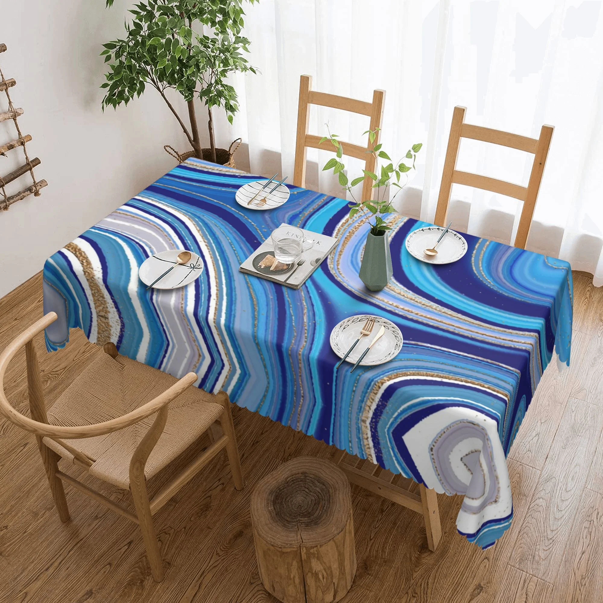 XMXY Table Cloth Rectangle Table, Elegant Luxury Blue Gradient Dining Table Cover Waterproof Washable Outdoor Tablecloth, 54 X 72 Inch