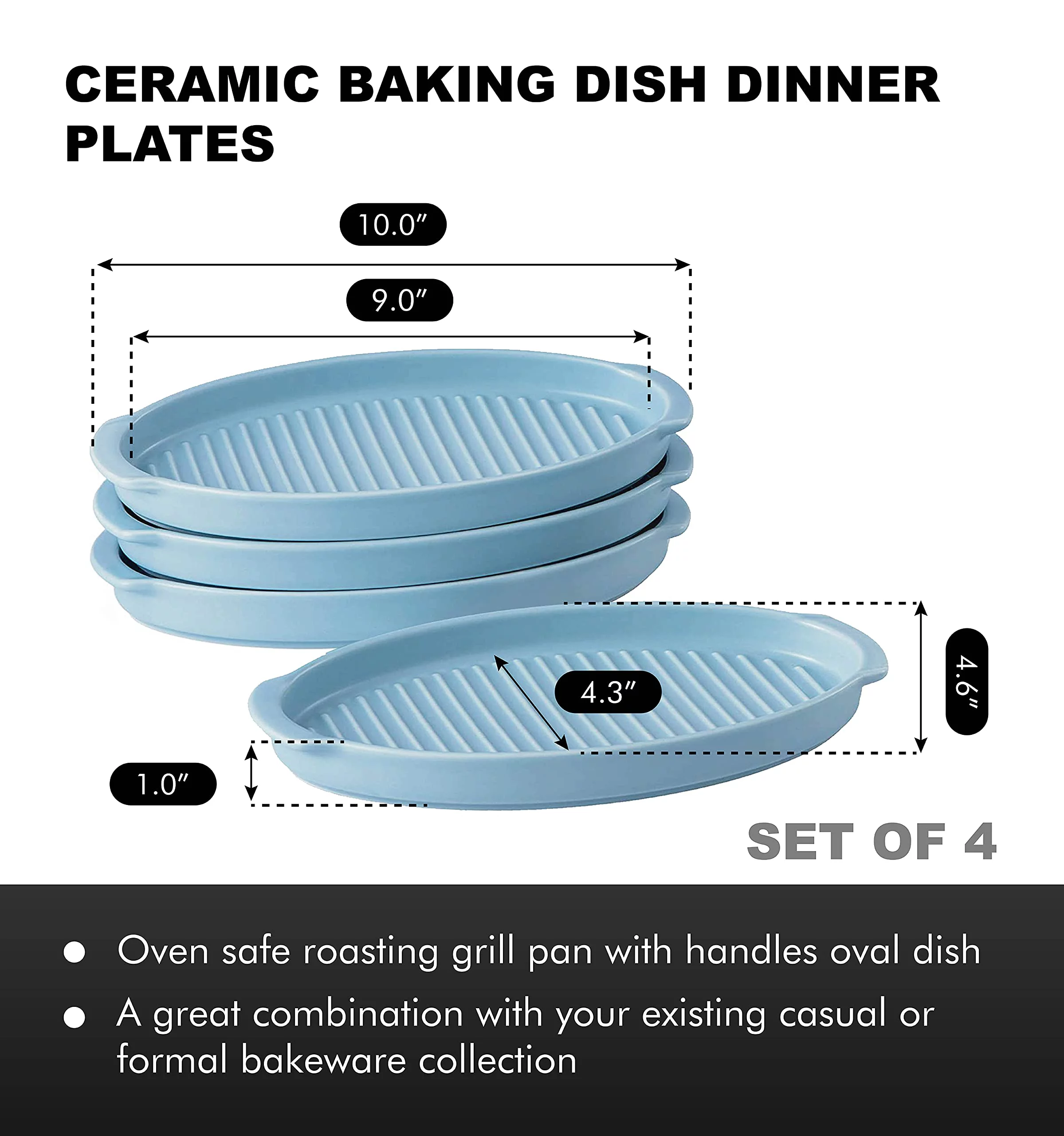 Bruntmor Set Of 4 Ceramic Matte Glaze Baking Dish 10