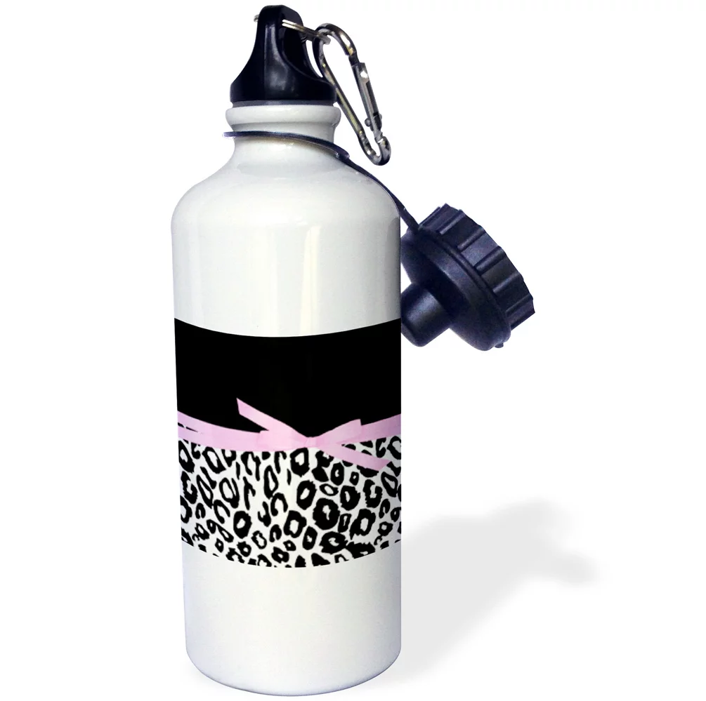 Black and White Leopard Print with Bow 21 oz Sports Water Bottle wb-179120-1