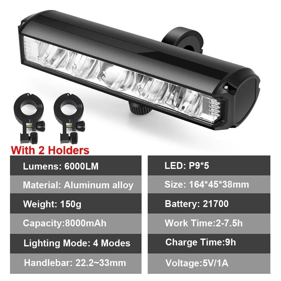 Bicycles Light Front 8000mAh Waterproof Flashlight USB Charging Road Lamp