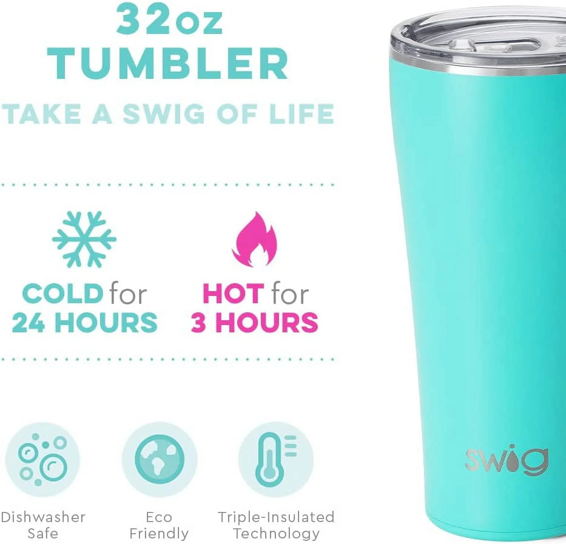Swig Life 32oz Tumbler | Insulated Stainless Steel Travel Tumbler | Aqua