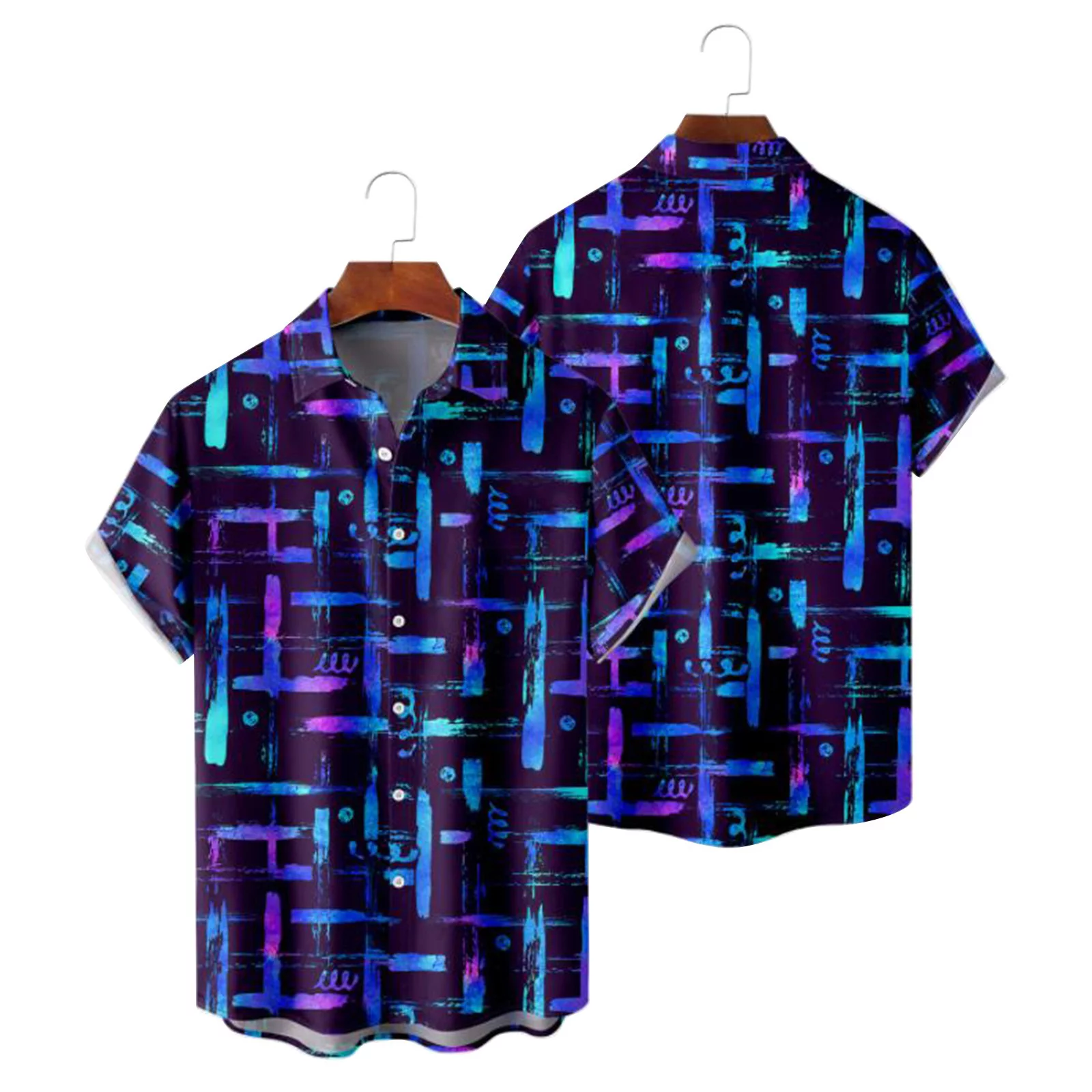 Mens Printed Hawaiian Shirts Short Sleeve Button Down Beach Shirts Shirt For Man Summer Men Shirts Purple M