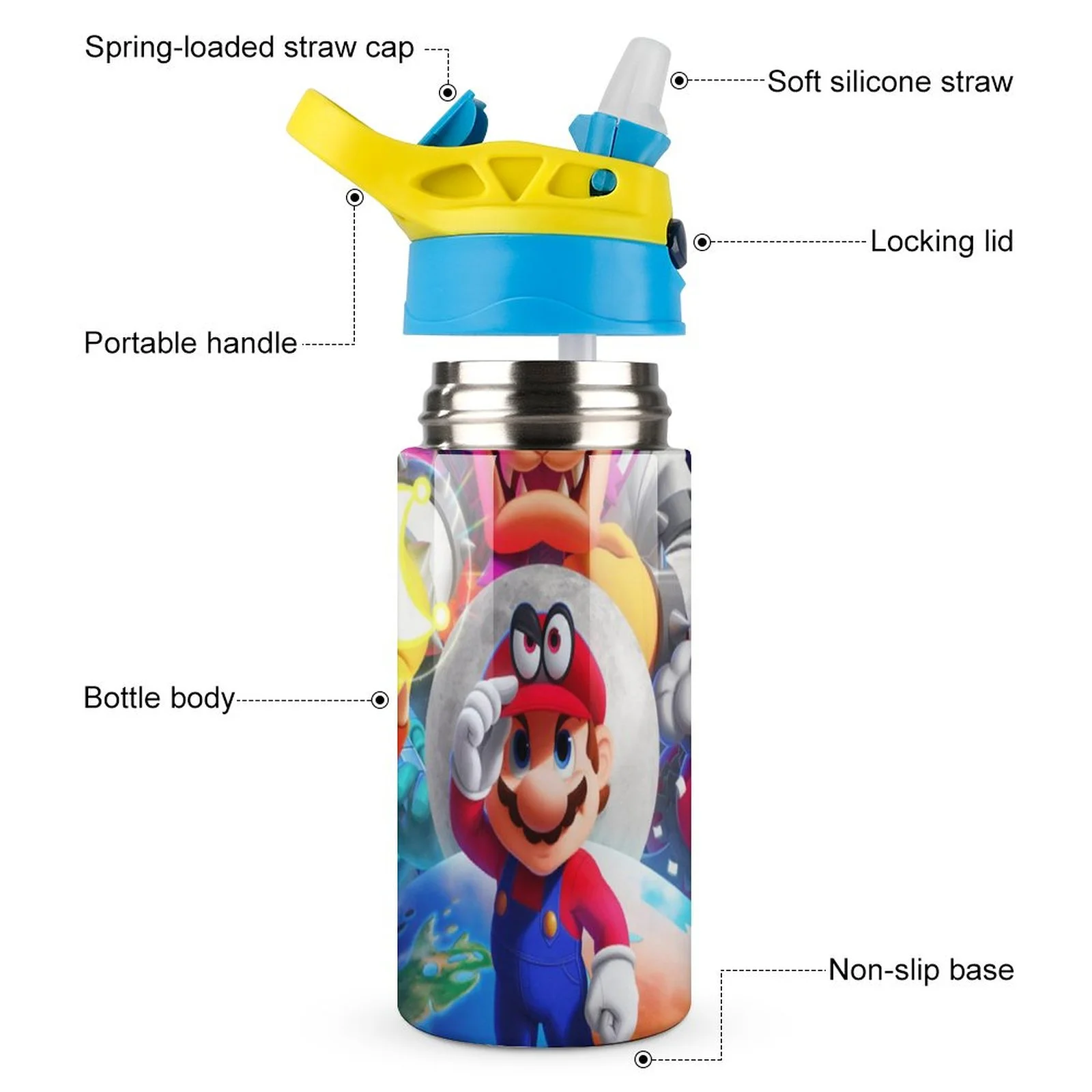 Super Mario Odyssey Kid's Insulated Water Bottle With Straw Vacuum Stainless Steel Cup Leak-Proof Children Toddler Thermoses