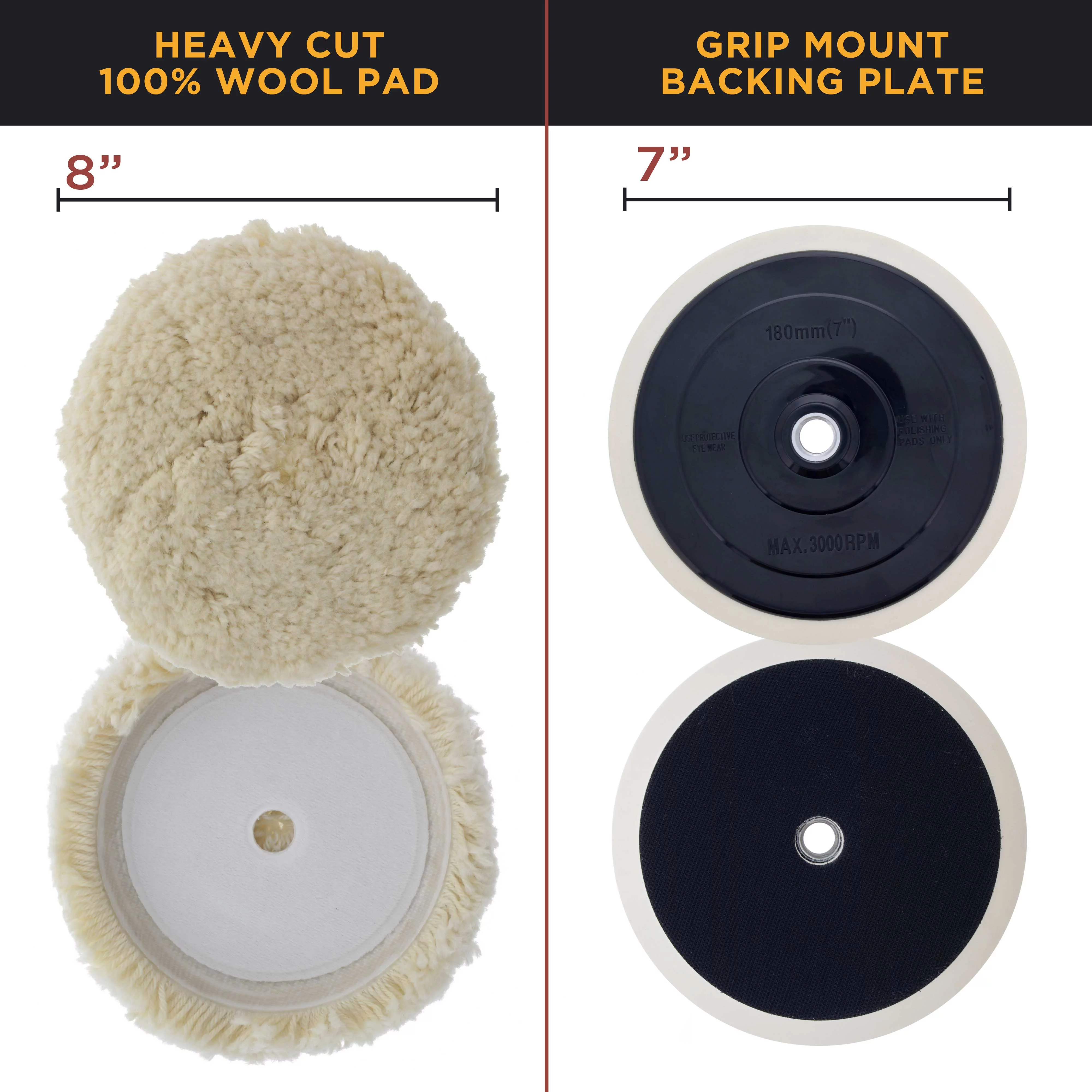 Waffle Foam & Wool Buffing & Polishing Pad Kit w/ 3 - 8