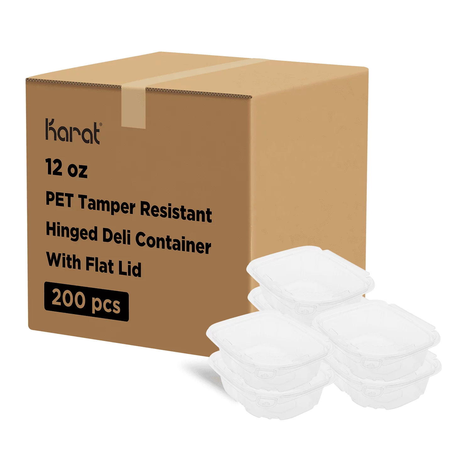 Karat 12oz PET Plastic Tamper Resistant Hinged Deli Container with Lid - 200 sets