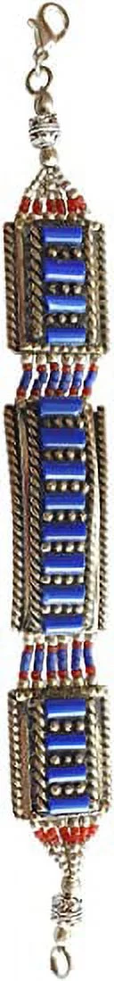 Lapis Lazuli & Coral Gemstone Handmade Tibetan Bracelet for Women & Men Oxidized 925 Silver Plated Unique Designer Boho Ethnic Gypsy Boho Bracelet Jewellery by Artisan