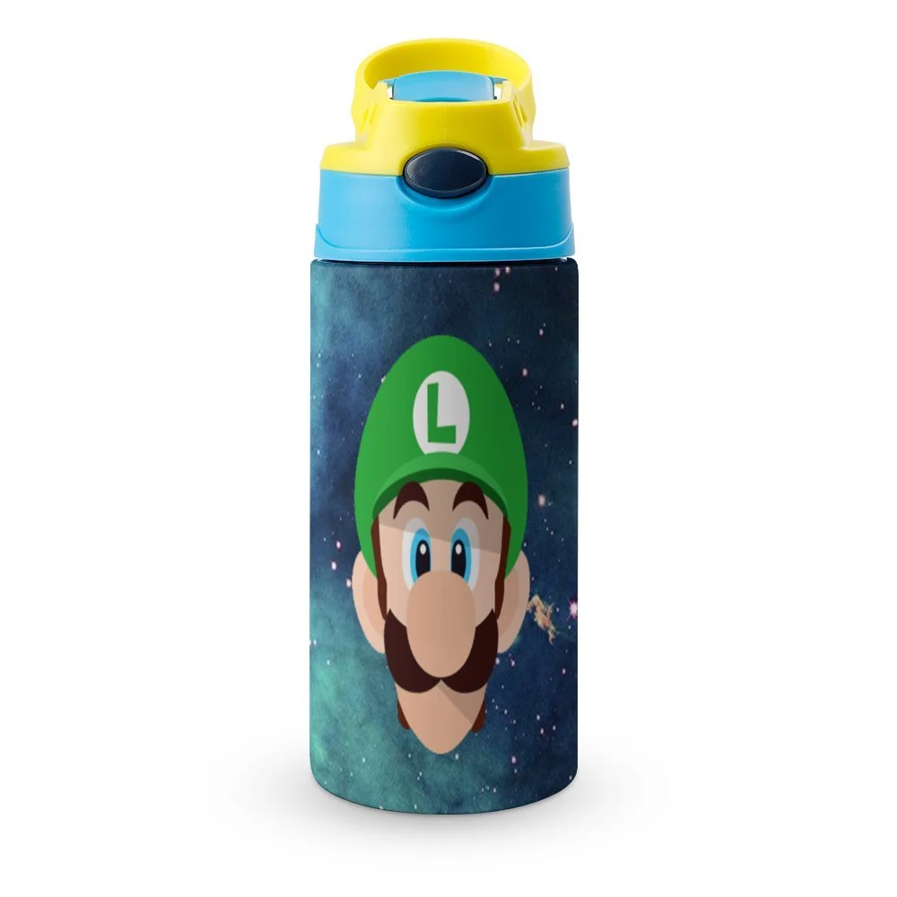 Head Face Luigi's Mansion Kid's Insulated Water Bottle With Straw Vacuum Stainless Steel Cup Leak-Proof Children Toddler Thermoses