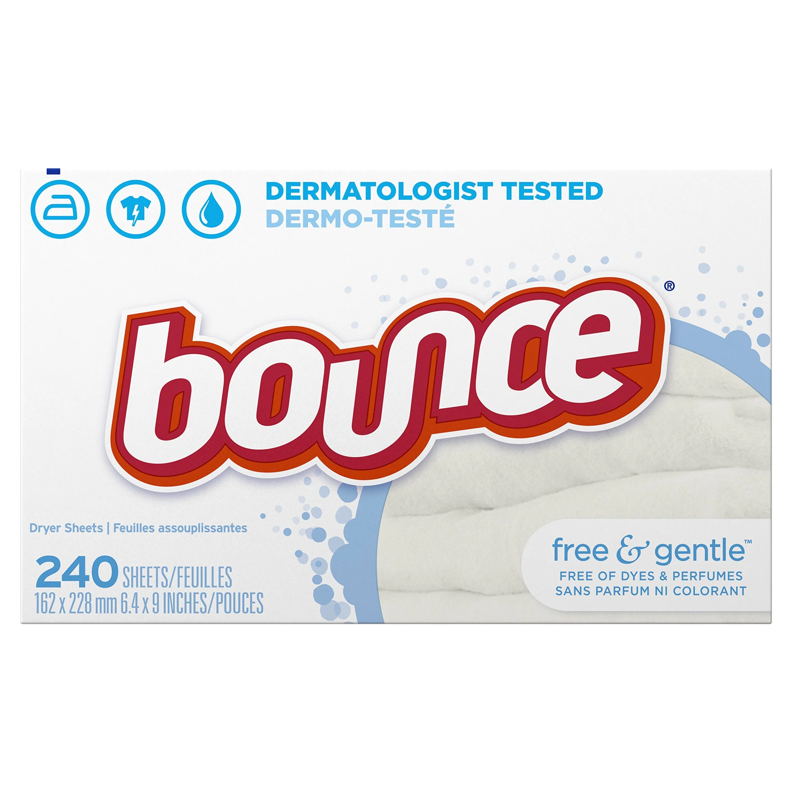 Bounce Fabric Softener Sheets, Free and Gentle, 240 Count, 1 Pack, White