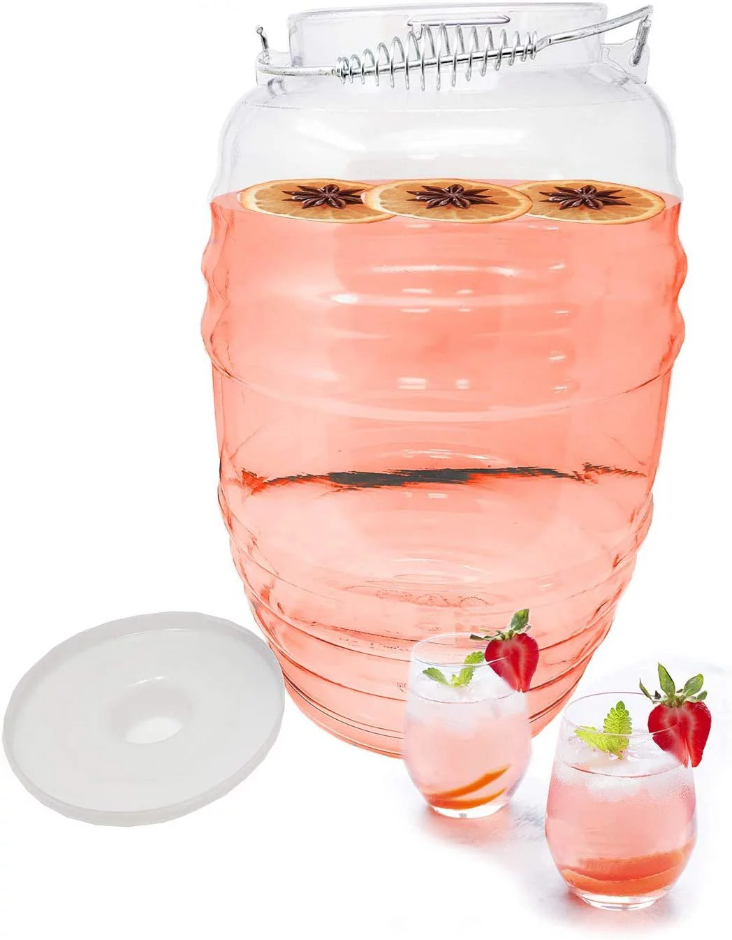 Vitrolero Aguas Frescas Tapadera Water Jug Juice Beverage Container With Lid & 16oz Ladle Combo, 5-Gallon 20L - Clear BPA Free Food Grade Plastic