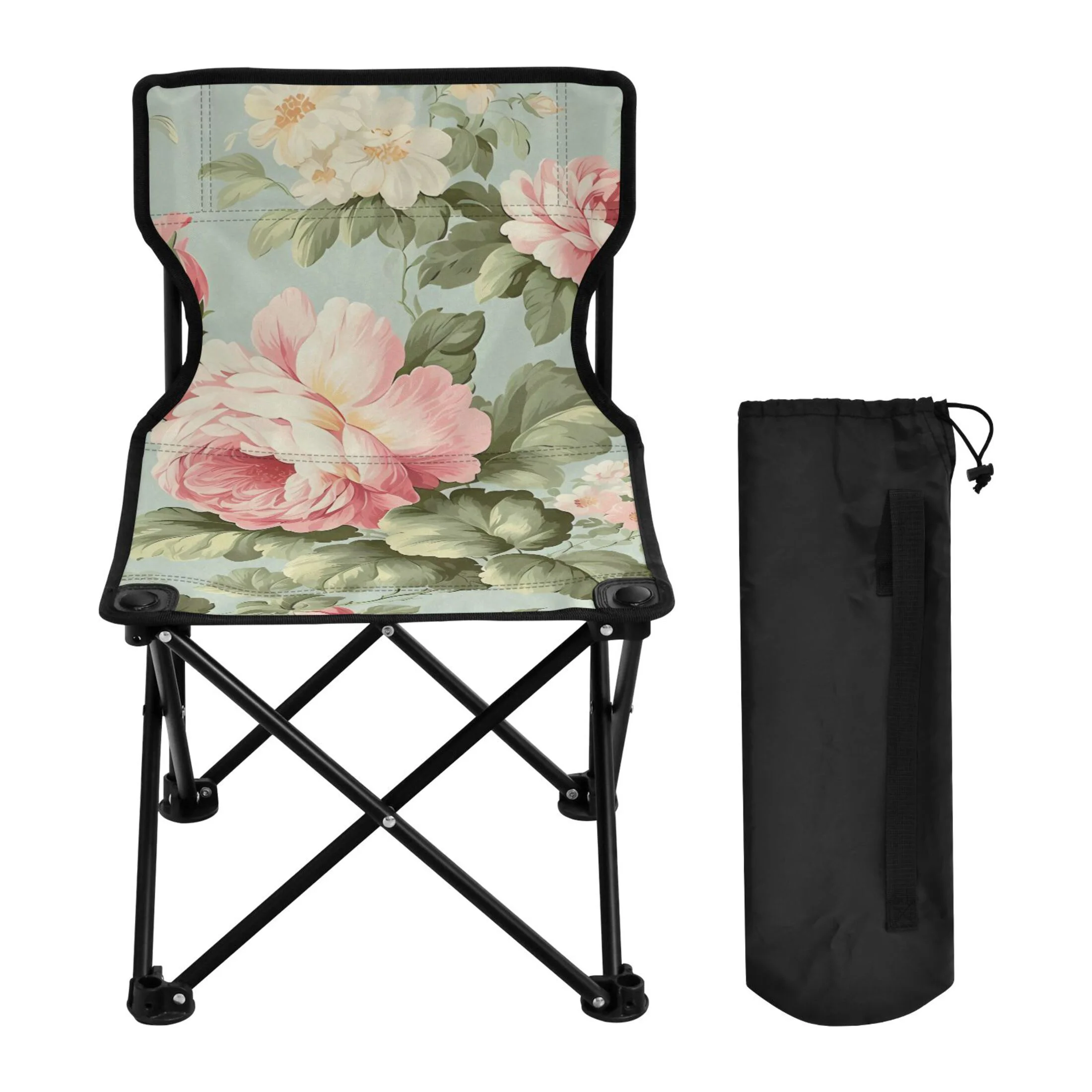 Flowers and Leaves Portable Camping Chair Outdoor Folding Beach Chair Fishing Chair Lawn Chair with Carry Bag Support to 220LBS