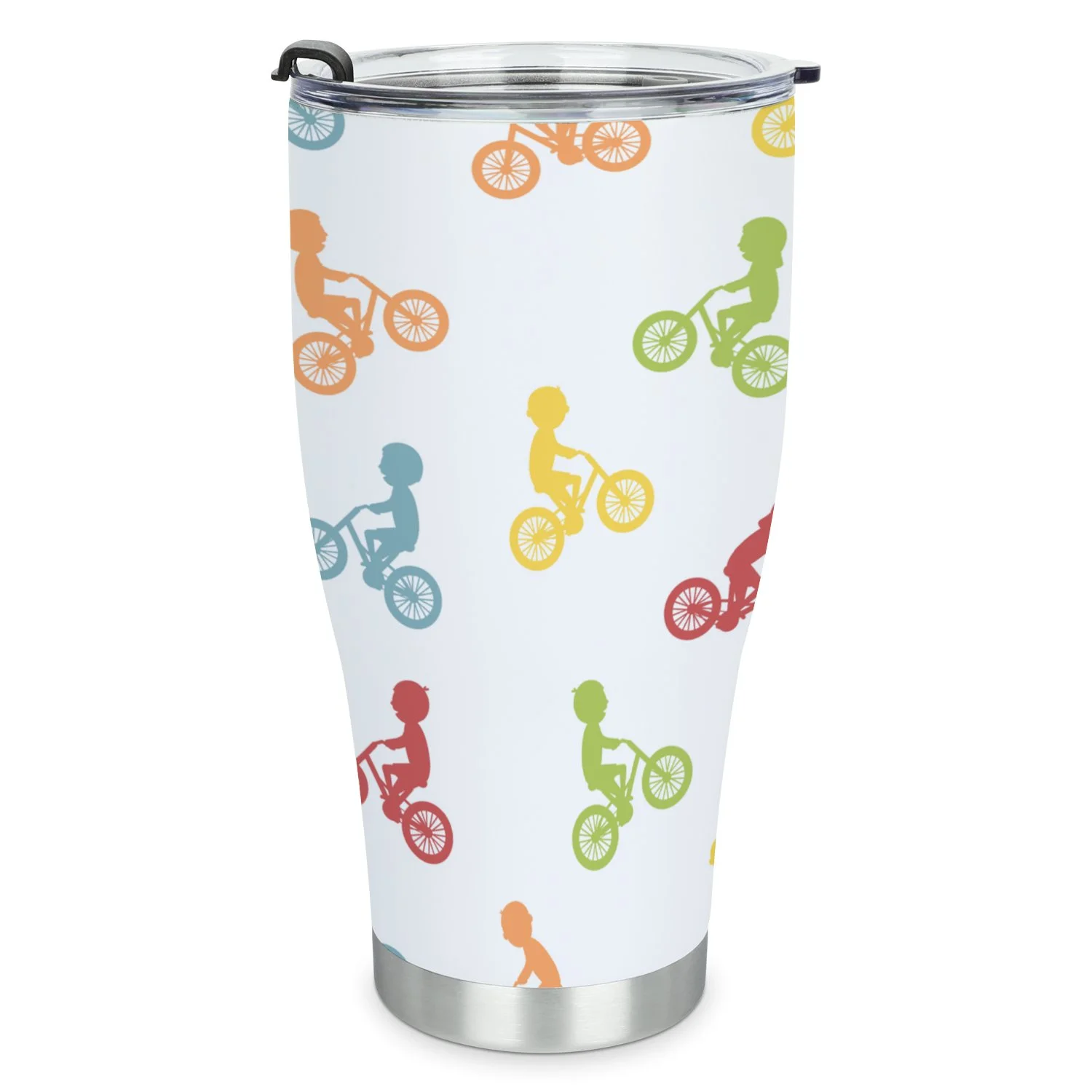Hidove Stainless Steel Tumbler, Cute Happy Children Riding Bicycles 30oz Leak Proof & Stainless Steel Bottle for Hot & Cold Drinks - Coffee Travel Mug, Water Metal Canteen, Thermal Cup