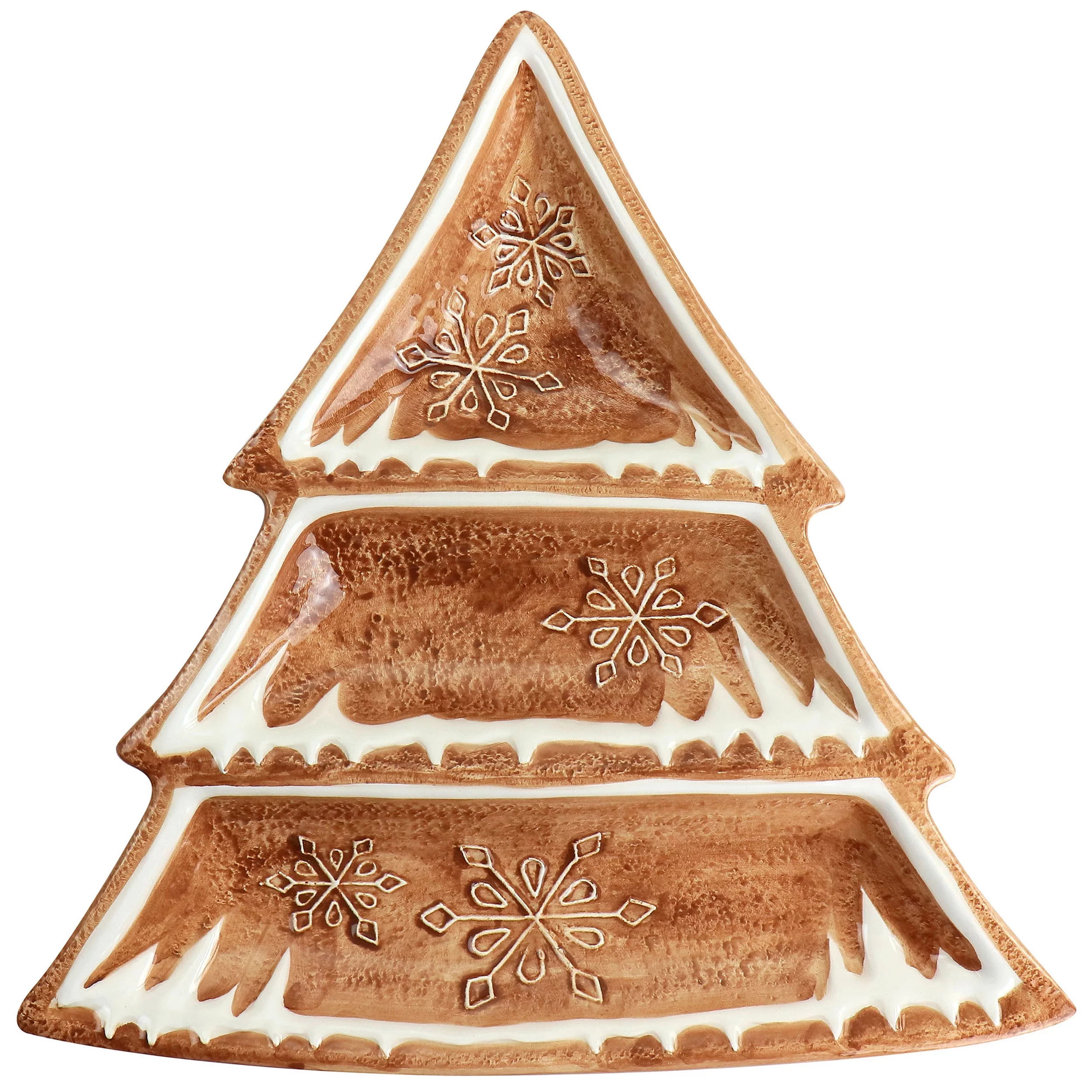 Martha Stewart Everyday Durastone 3 Section 12in x 11.8in Gingerbread Tree Serving Tray in Brown