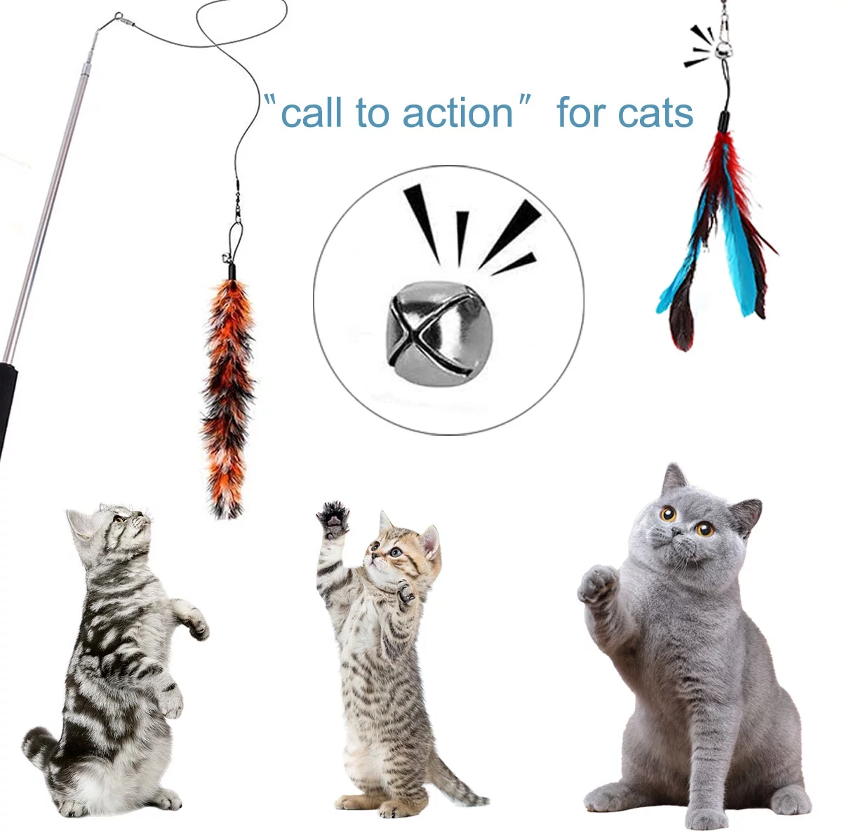 Petimi Cat Toys, Cat Tunnel Toy Set, 18 Pcs of Interactive Fun with Three-Hole Tunnel, Interactive Feather Toy, Cat Springs, Jingle Balls and Fluffy Mouse