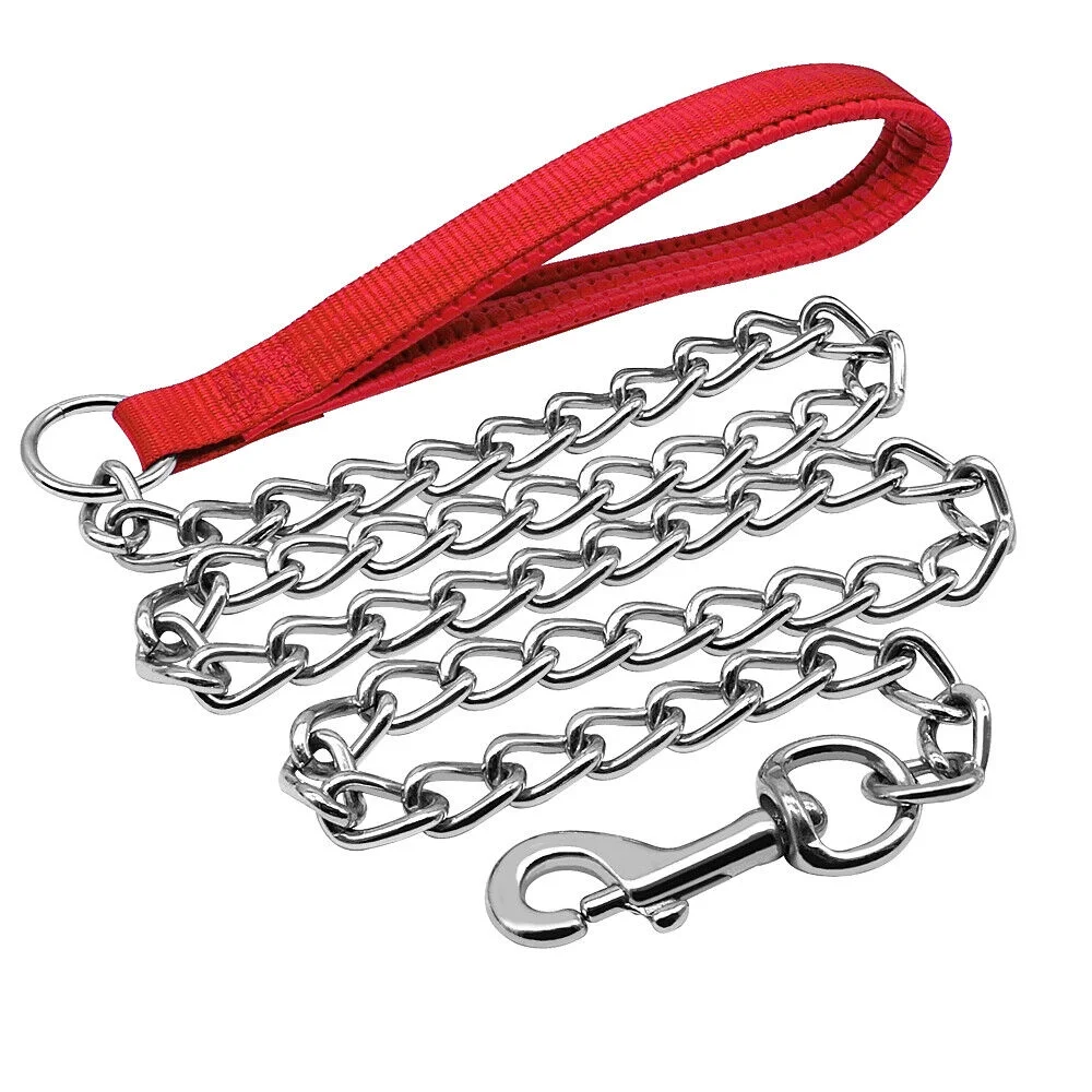 4ft Dog Chain Leash Heavy Duty Metal Walking Lead with Nylon Padded Handle Large