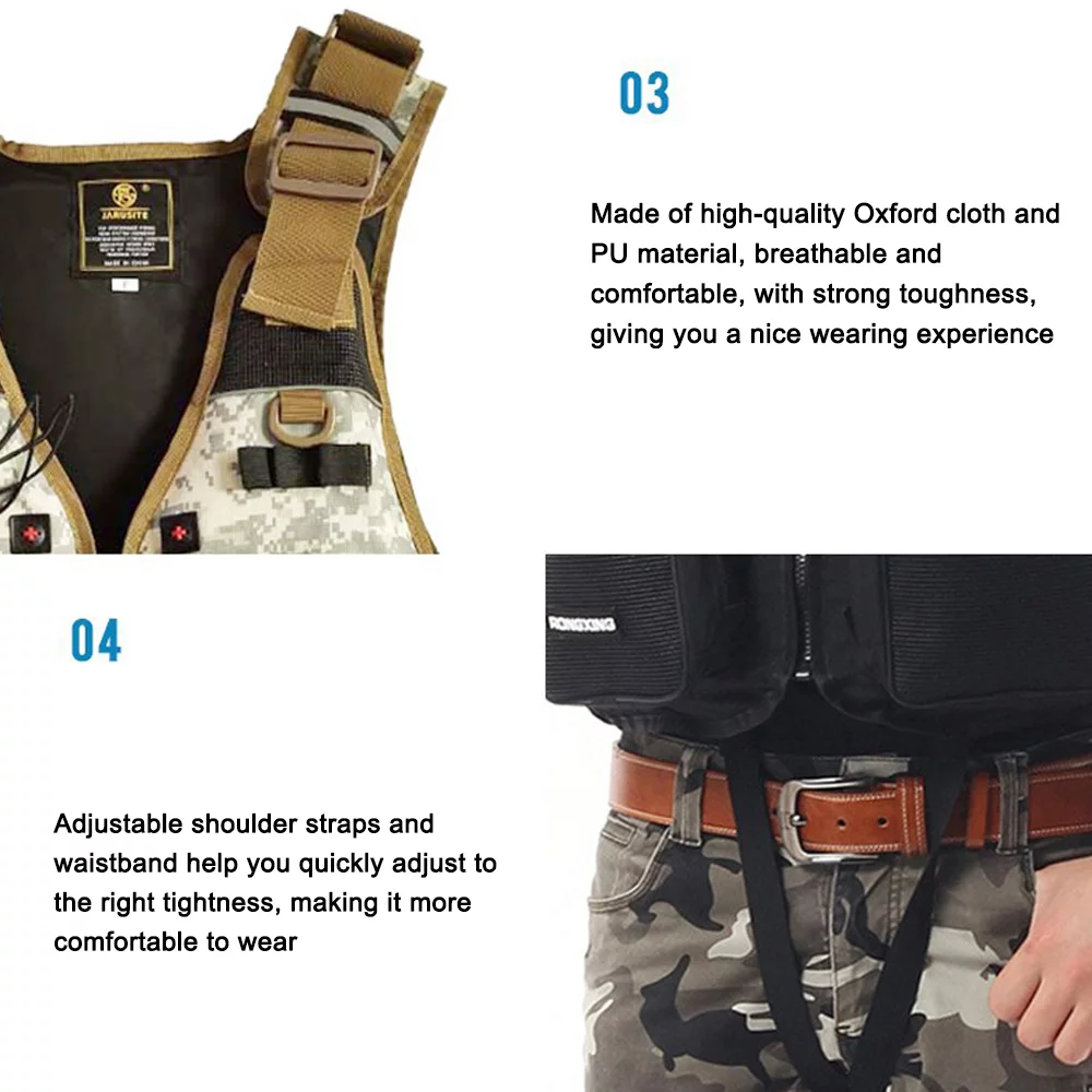 JARUSITE Fishing Vests - Breathable & Adjustable Floatation Jackets for Men Women - Multi-Pocket Design - Great for Fishing, Rafting, Surfing, and Swimming