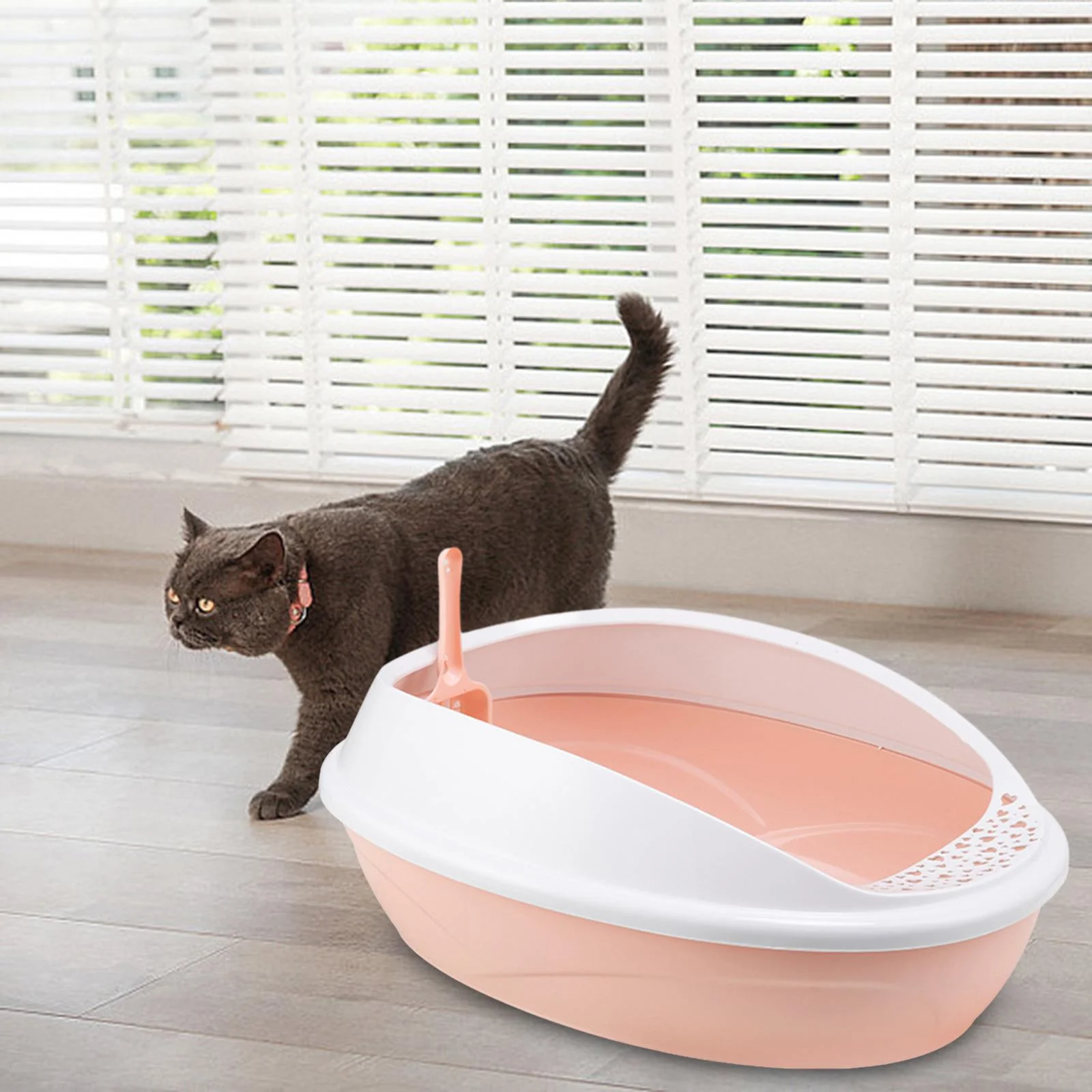 Open Top Pet Litter Tray Cat Sand Box Cats Litter Container Cat Litter Basin Pink