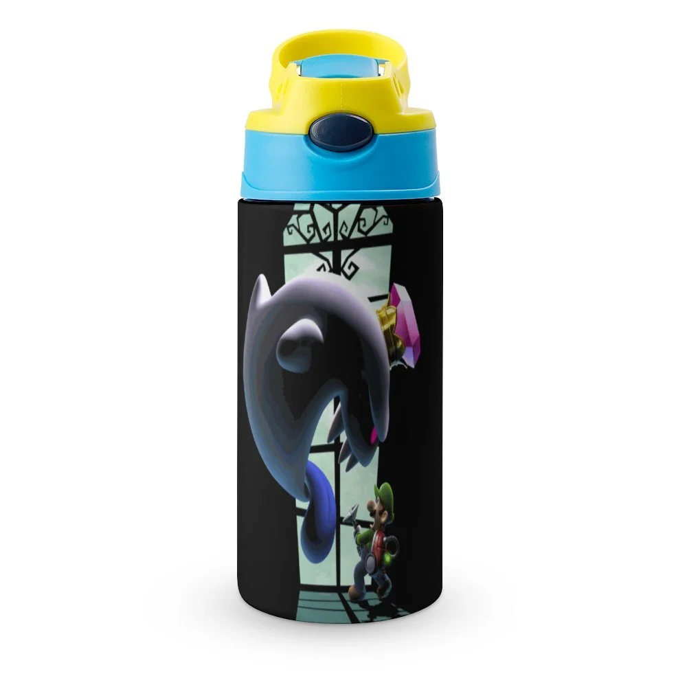 Cartoon Adventure Luigi's Mansion Kid's Insulated Water Bottle With Straw Vacuum Stainless Steel Cup Leak-Proof Children Toddler Thermoses